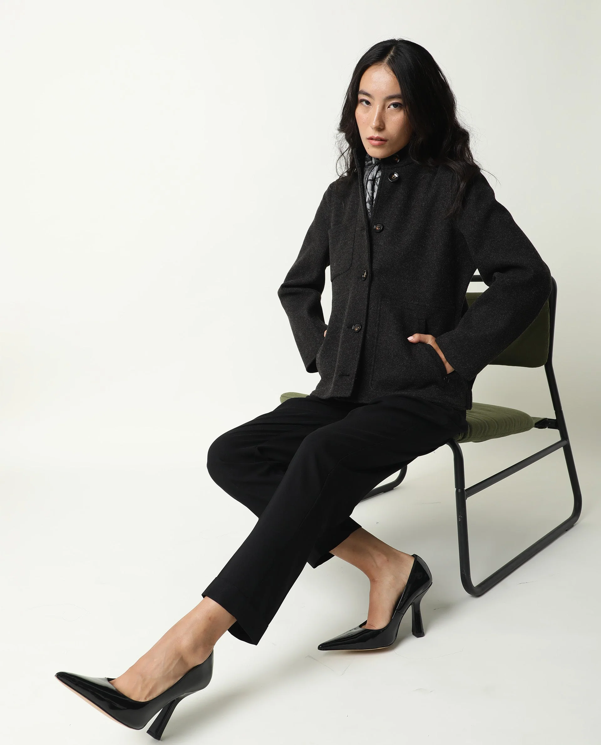 Rareism Women's Comico Black Polyester Mandarin Collar Plain Regular Fit Jacket - Image 12