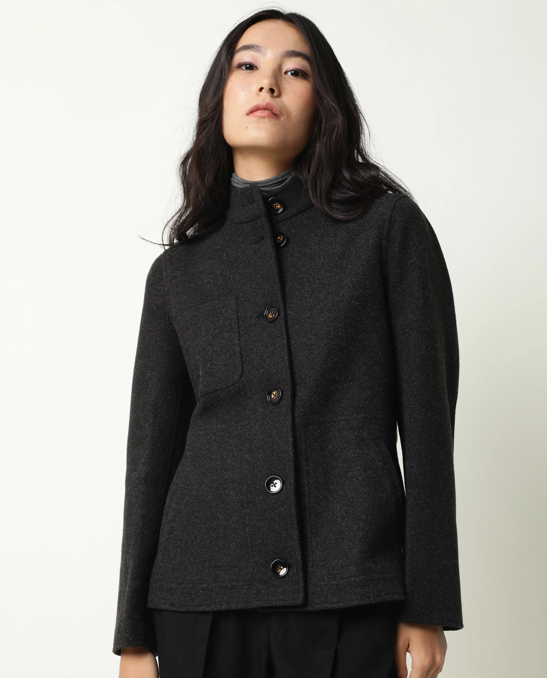 Rareism Women's Comico Black Polyester Mandarin Collar Plain Regular Fit Jacket - Image 2