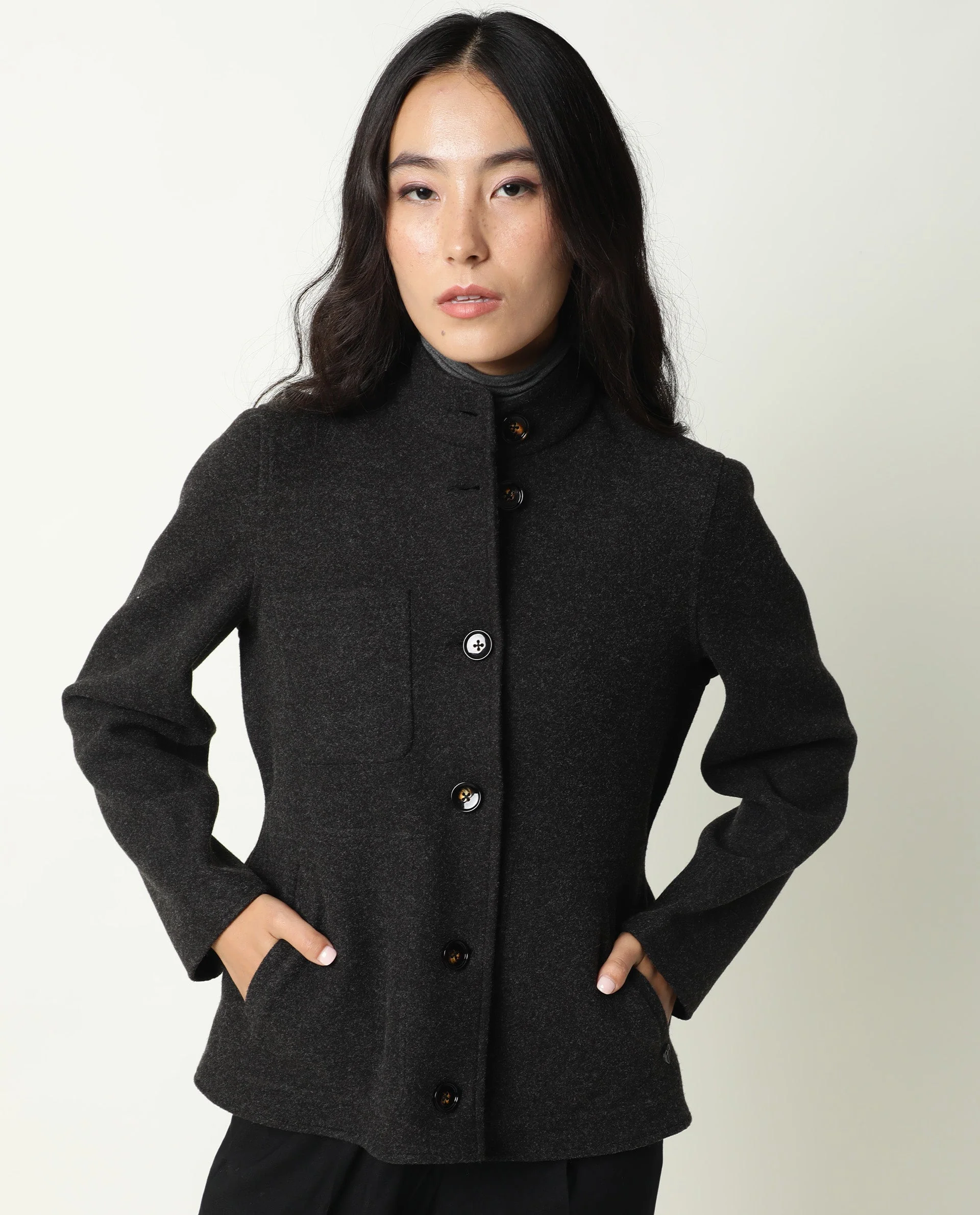 Rareism Women's Comico Black Polyester Mandarin Collar Plain Regular Fit Jacket - Image 5