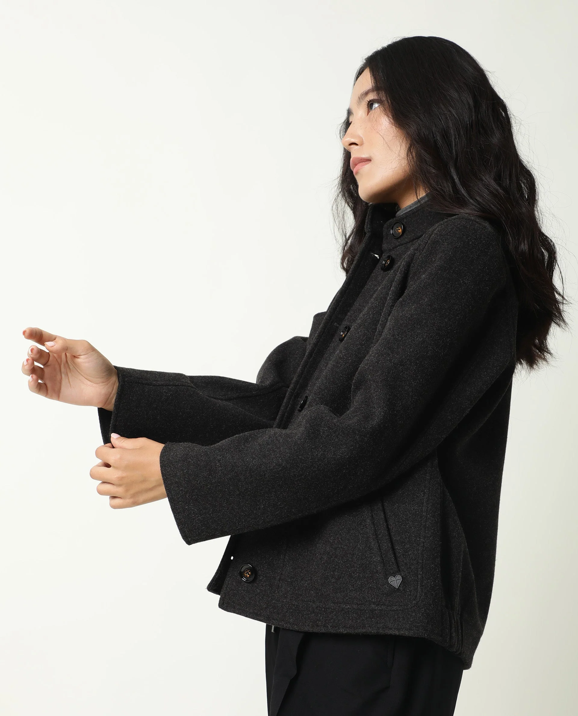 Rareism Women's Comico Black Polyester Mandarin Collar Plain Regular Fit Jacket - Image 7
