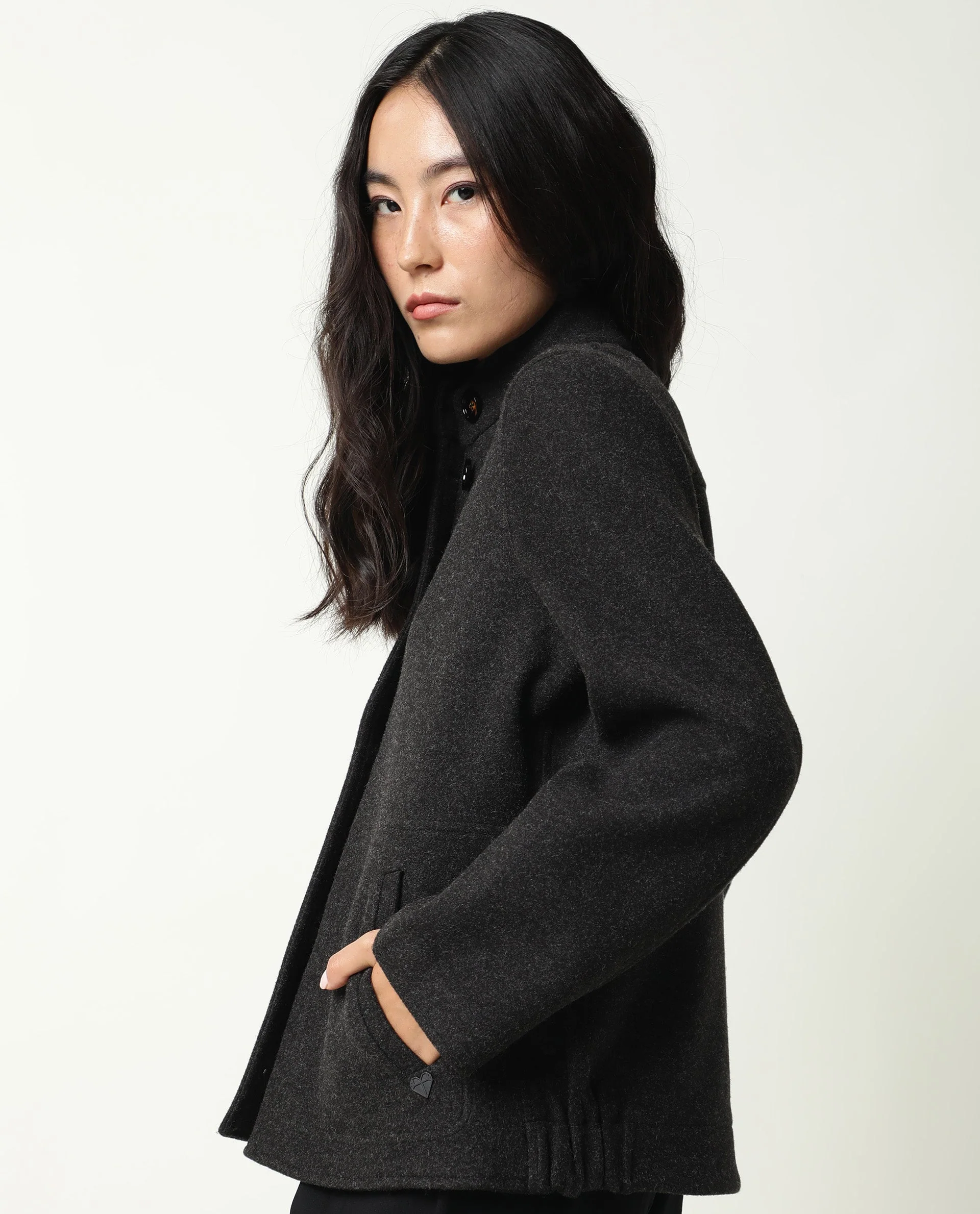 Rareism Women's Comico Black Polyester Mandarin Collar Plain Regular Fit Jacket - Image 8