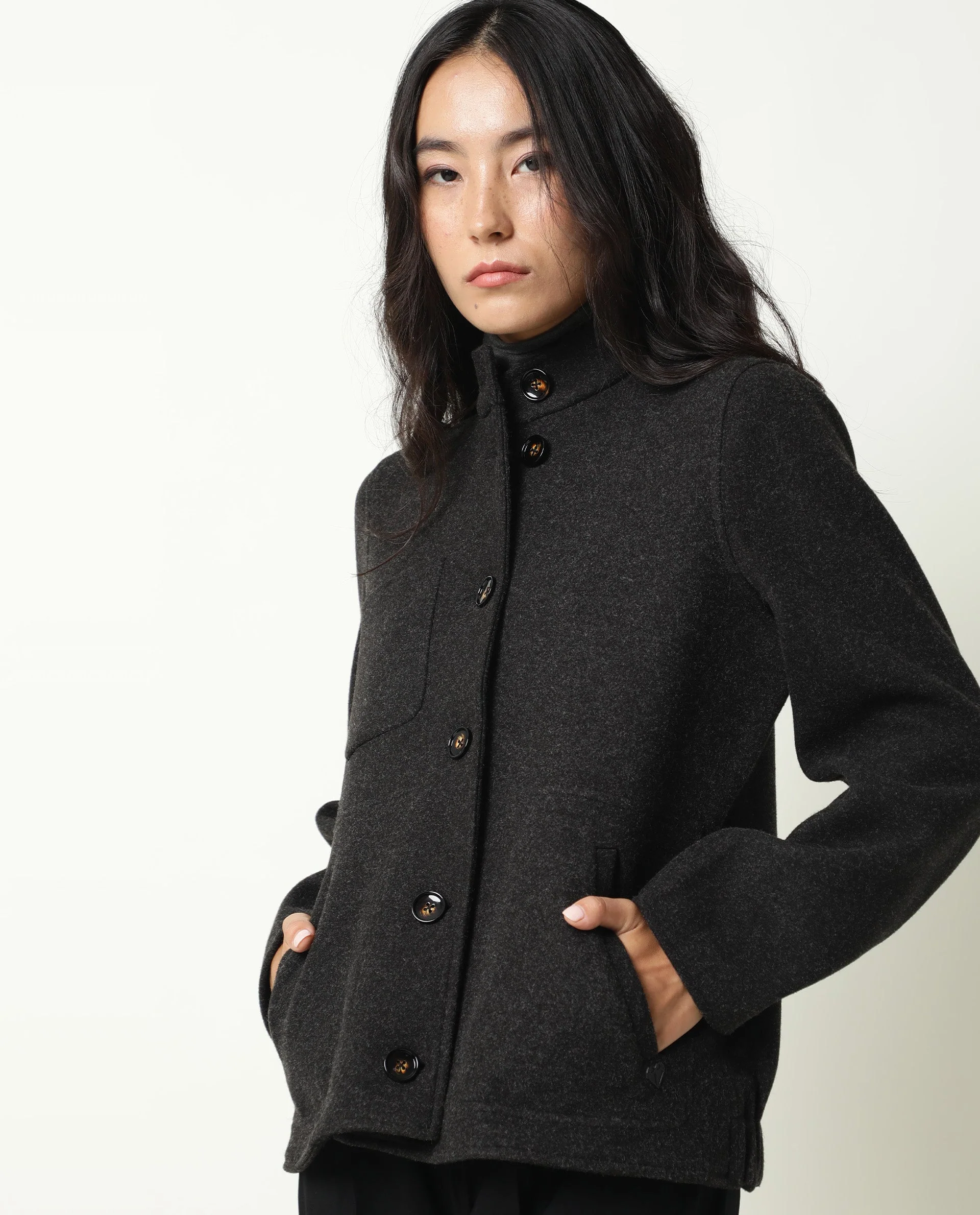 Rareism Women's Comico Black Polyester Mandarin Collar Plain Regular Fit Jacket - Image 9
