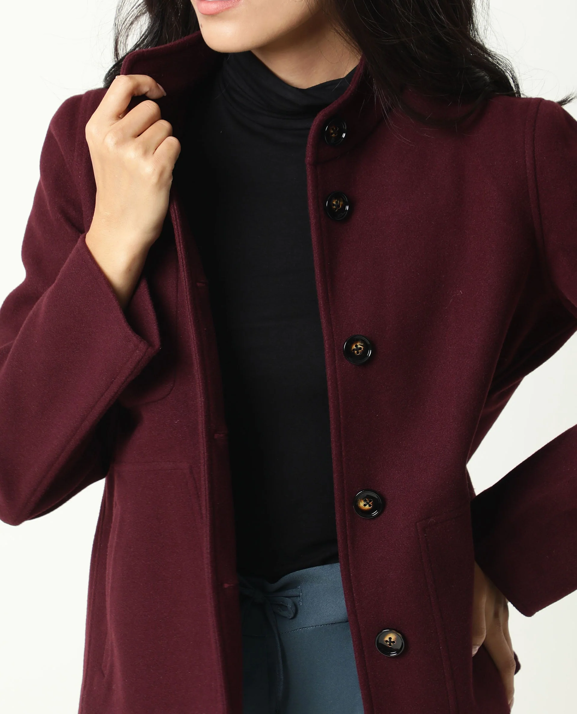 Rareism Women's Comico Maroon Polyester Mandarin Collar Plain Regular Fit Jacket - Image 10