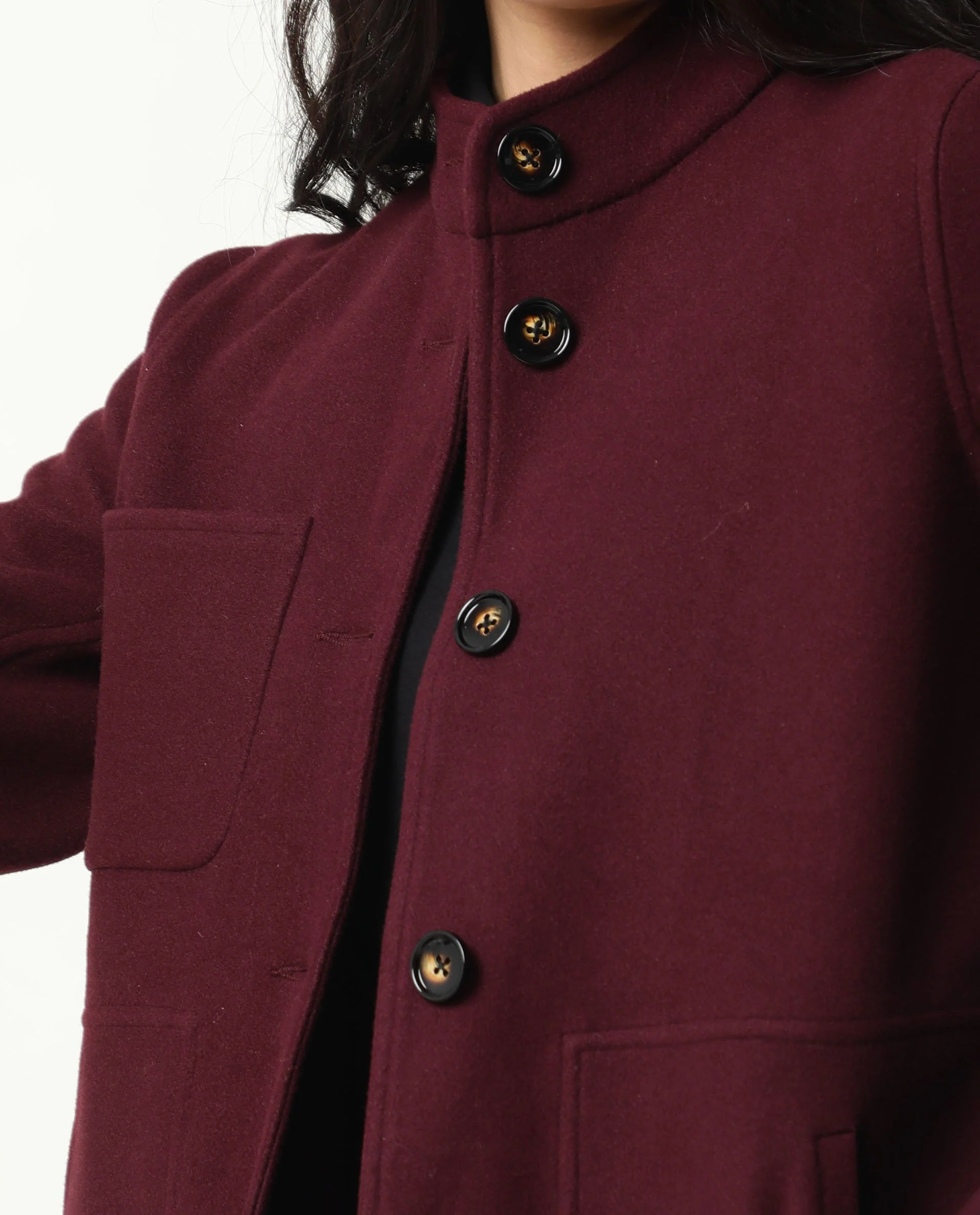 Rareism Women's Comico Maroon Polyester Mandarin Collar Plain Regular Fit Jacket - Image 2