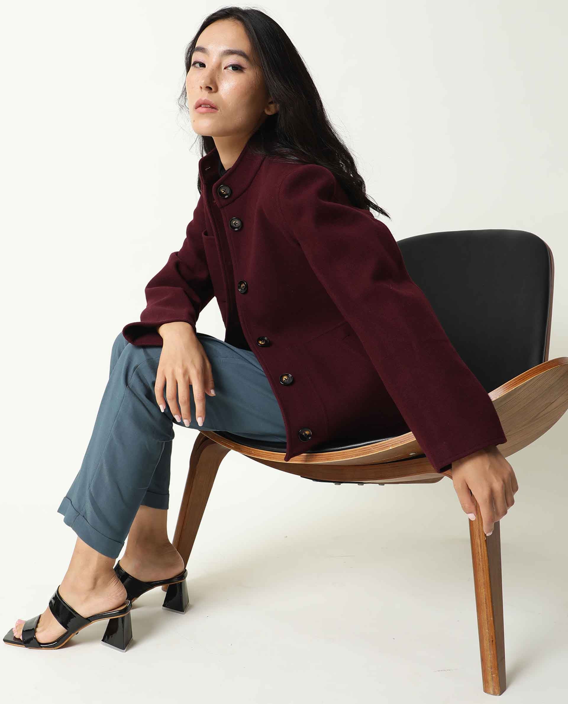 Rareism Women's Comico Maroon Polyester Mandarin Collar Plain Regular Fit Jacket - Image 3