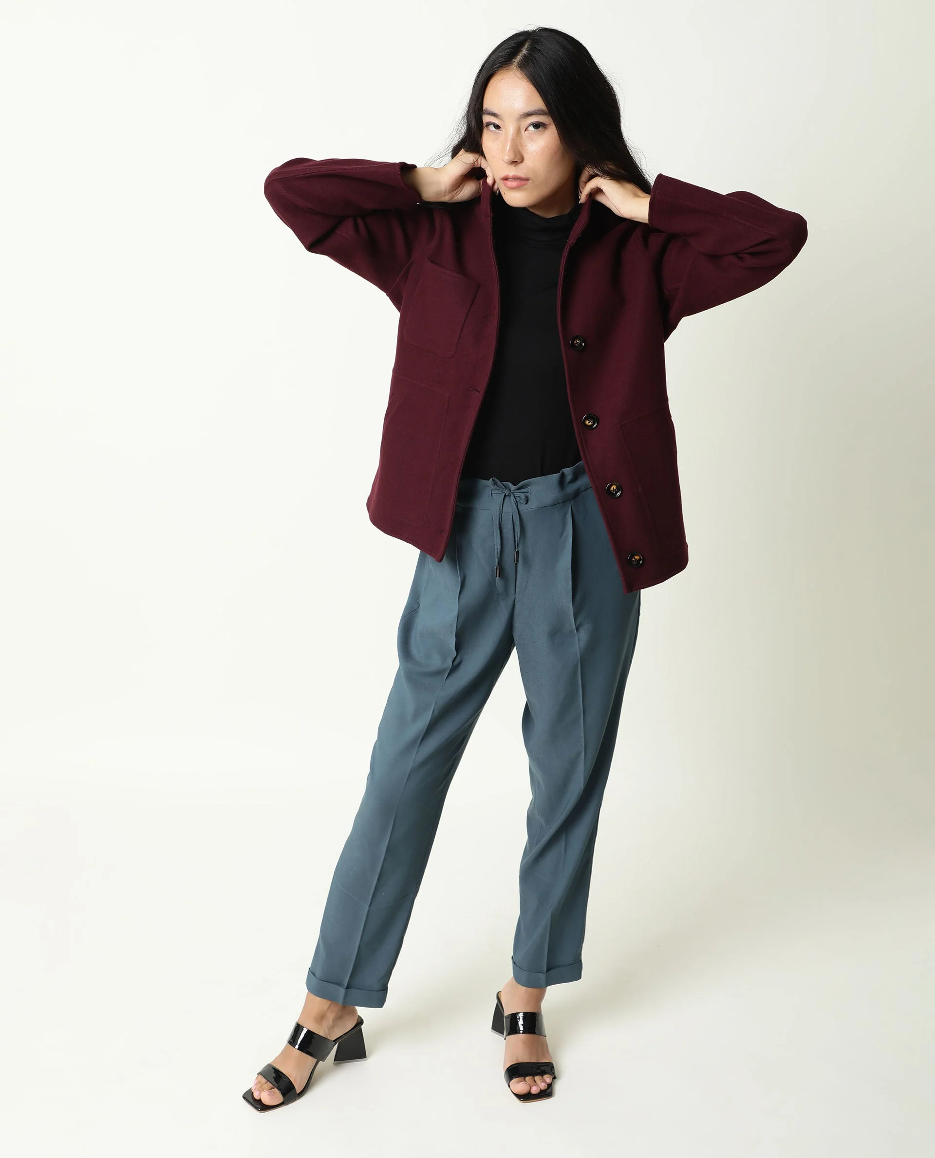 Rareism Women's Comico Maroon Polyester Mandarin Collar Plain Regular Fit Jacket - Image 4