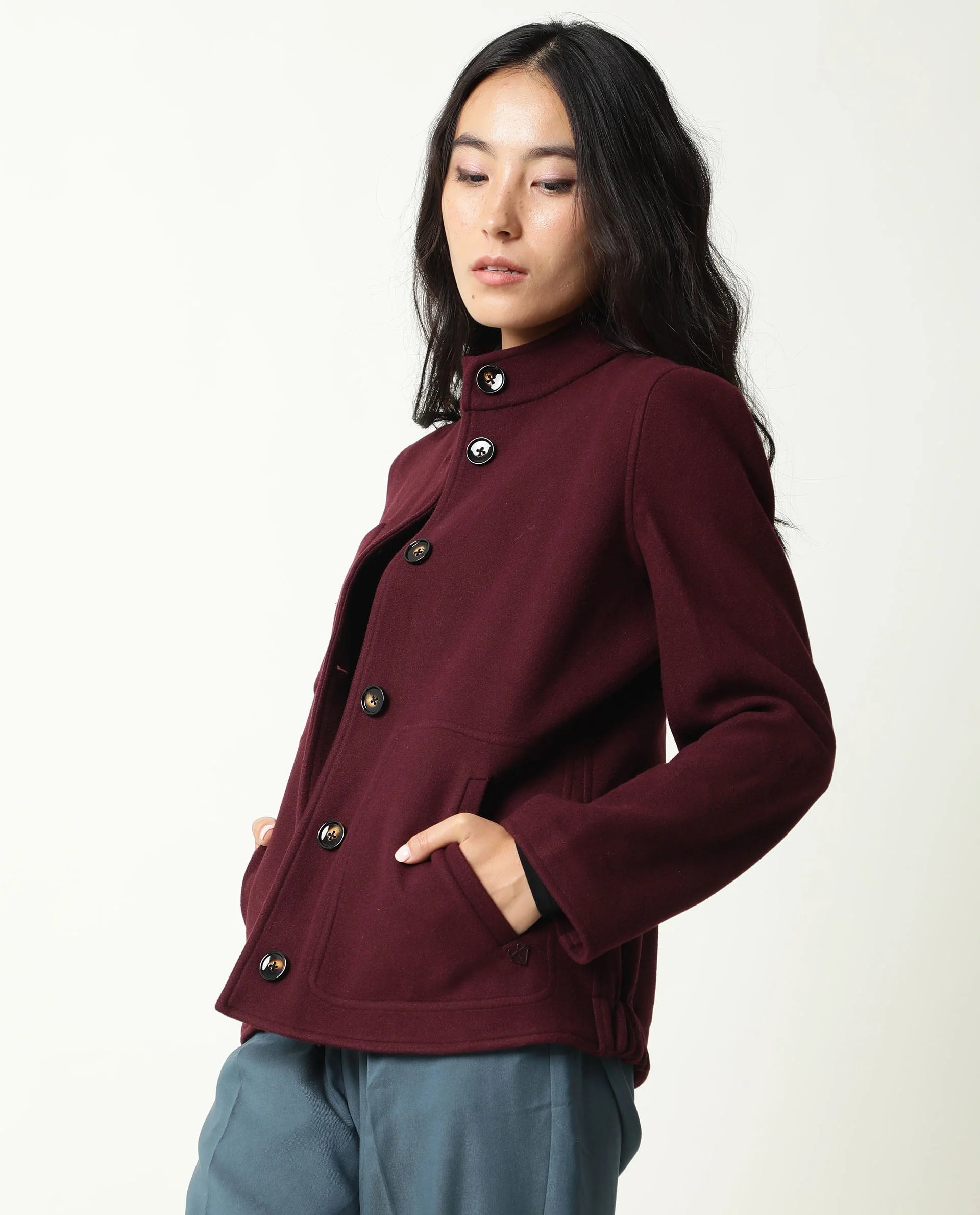 Rareism Women's Comico Maroon Polyester Mandarin Collar Plain Regular Fit Jacket - Image 6