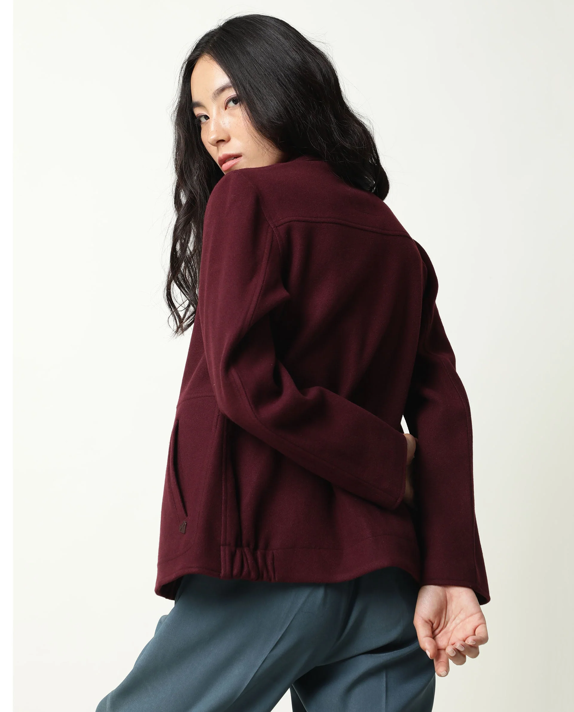Rareism Women's Comico Maroon Polyester Mandarin Collar Plain Regular Fit Jacket - Image 8