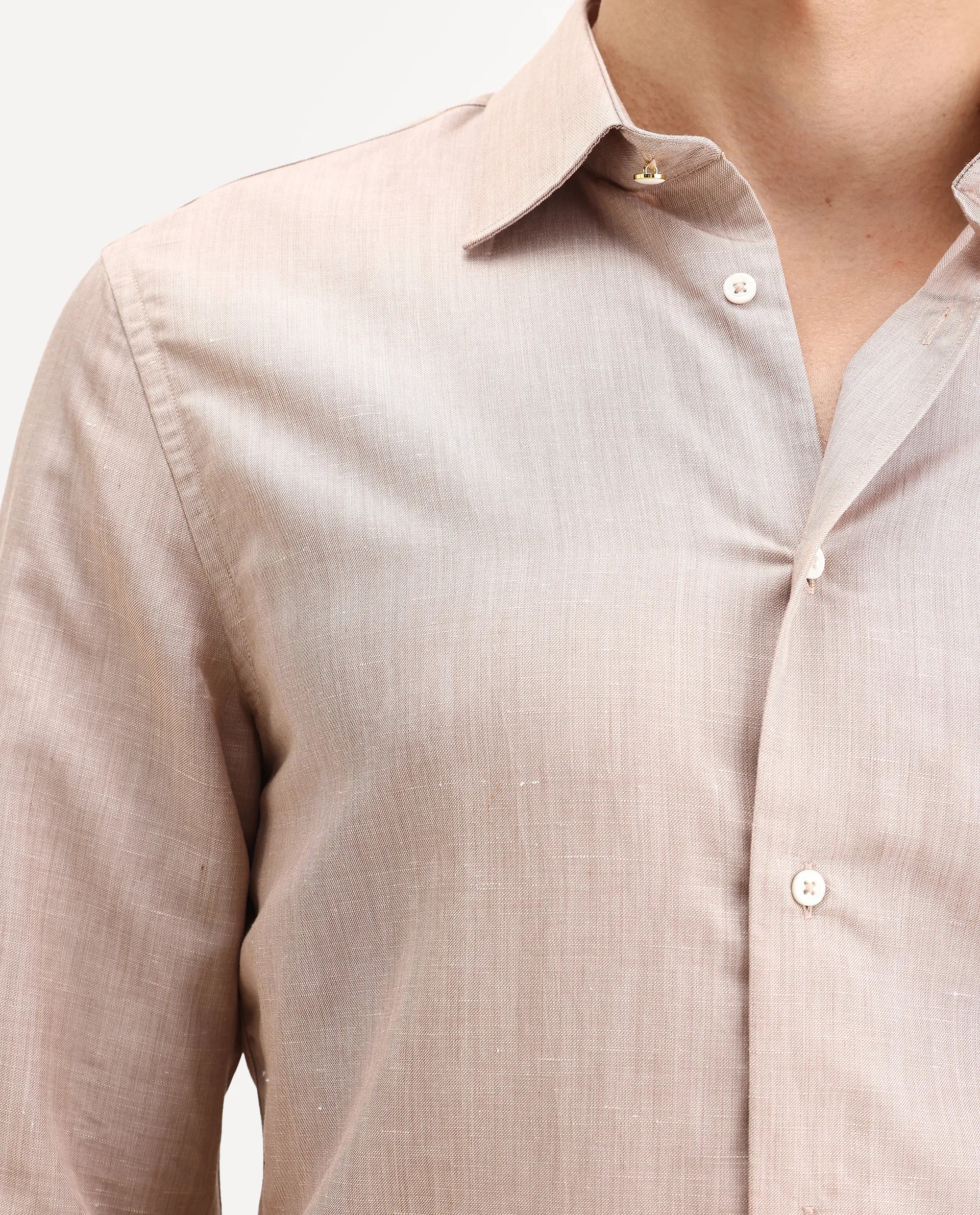 Rare Rabbit Men's Commas Light Beige Linen Blend Plain Regular Fit Full Sleeve Collared Shirt - Image 3