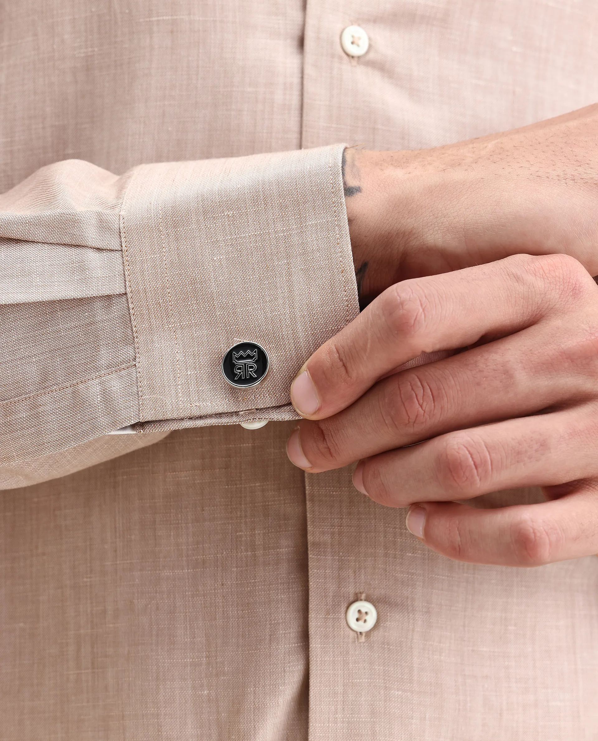 Rare Rabbit Men's Commas Light Beige Linen Blend Plain Regular Fit Full Sleeve Collared Shirt - Image 6