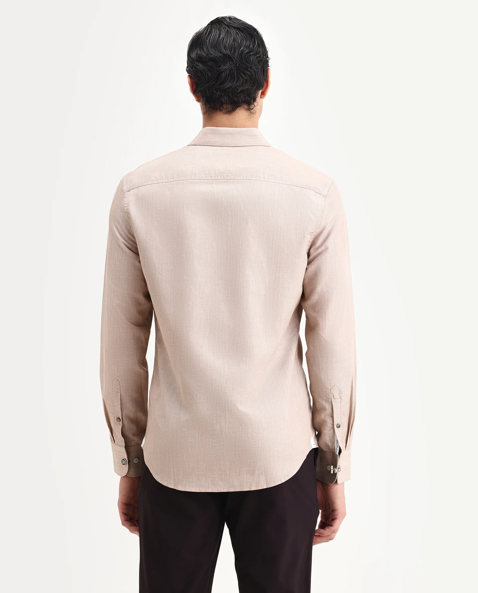 Rare Rabbit Men's Commas Light Beige Linen Blend Plain Regular Fit Full Sleeve Collared Shirt - Image 8