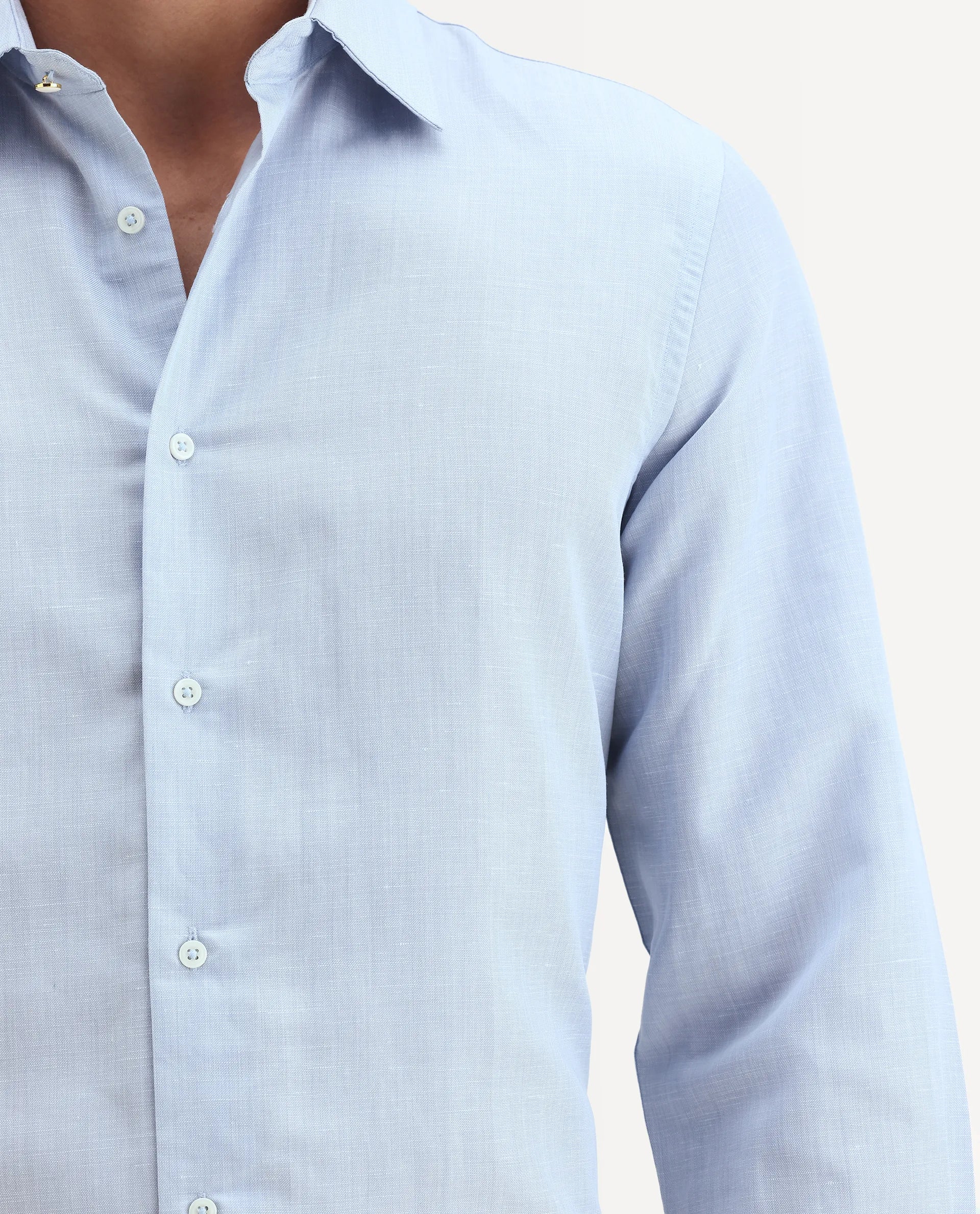 Rare Rabbit Men's Commas Light Blue Linen Blend Plain Regular Fit Full Sleeve Collared Shirt - Image 3
