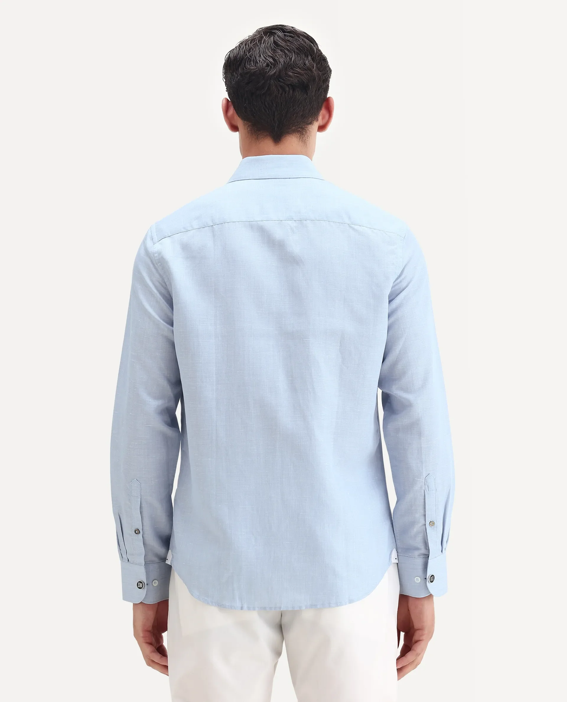Rare Rabbit Men's Commas Light Blue Linen Blend Plain Regular Fit Full Sleeve Collared Shirt - Image 8