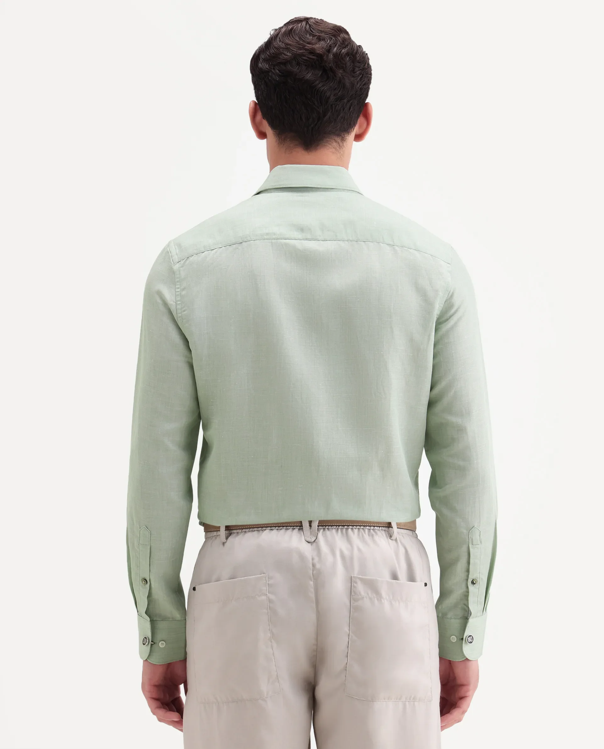 Rare Rabbit Men's Commas Light Green Linen Blend Plain Regular Fit Full Sleeve Collared Shirt - Image 7
