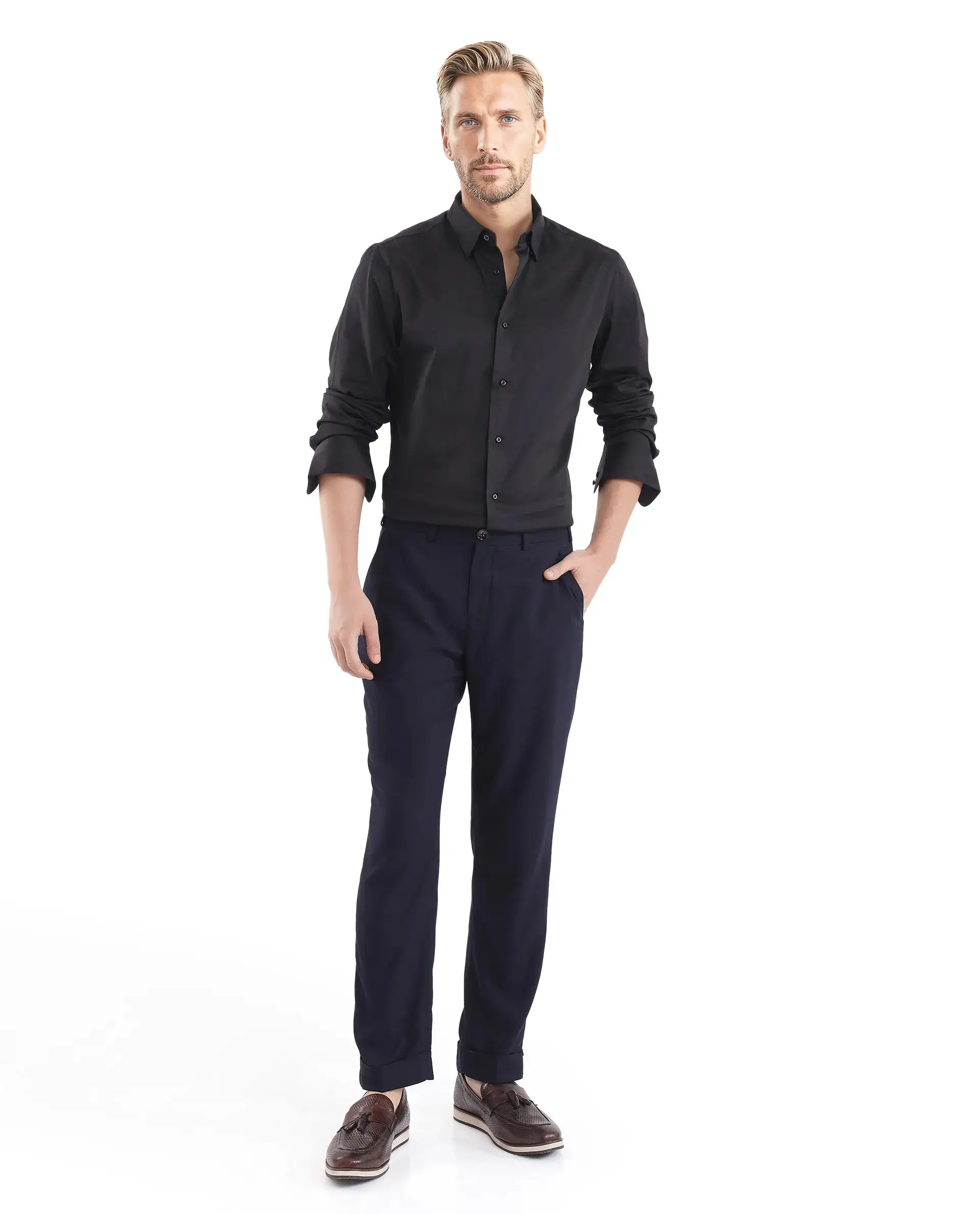 Rare Rabbit Men's Como-25 Black Cotton Blend Plain Regular Fit Full Sleeve Collared Shirt - Image 2