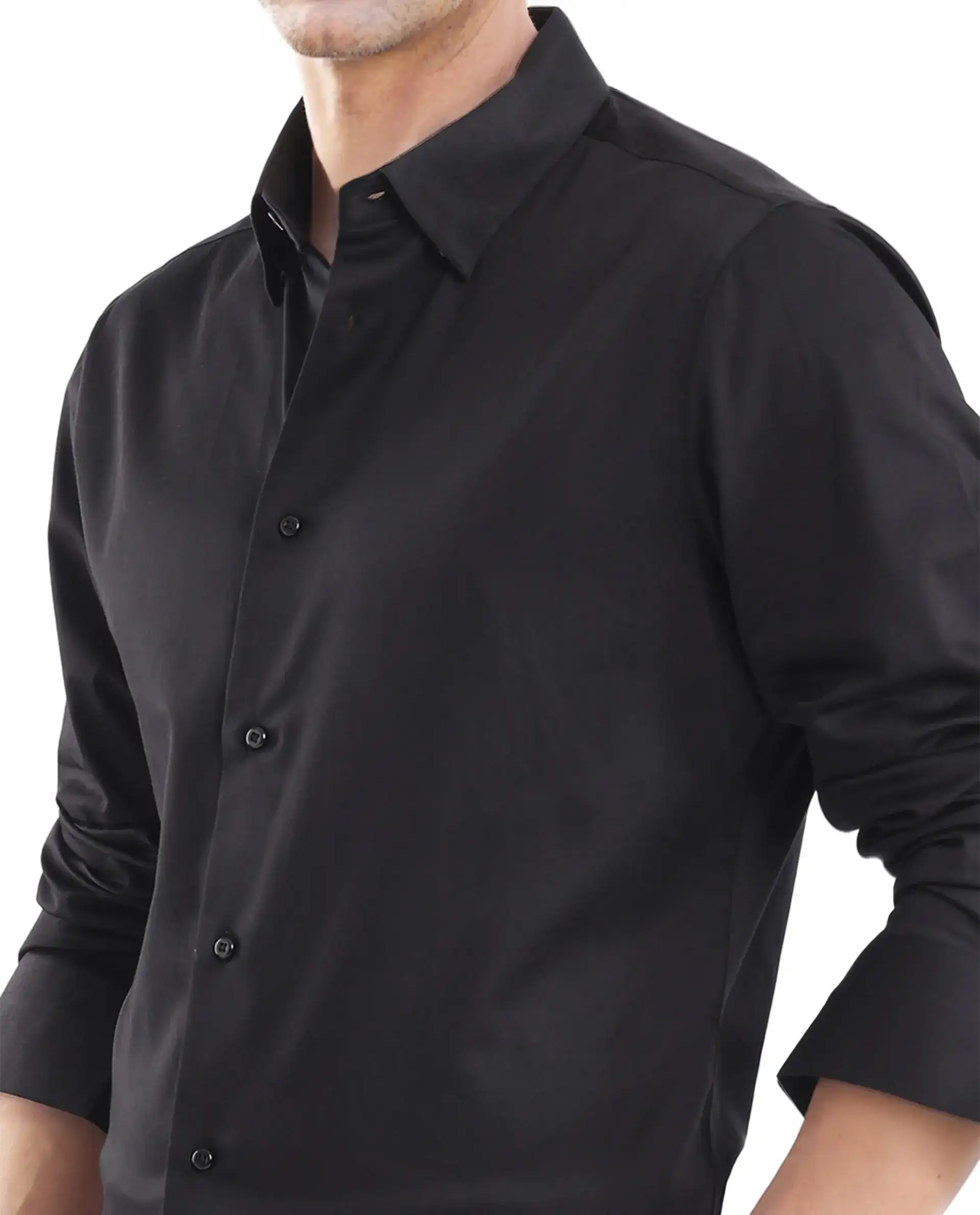Rare Rabbit Men's Como-25 Black Cotton Blend Plain Regular Fit Full Sleeve Collared Shirt - Image 3