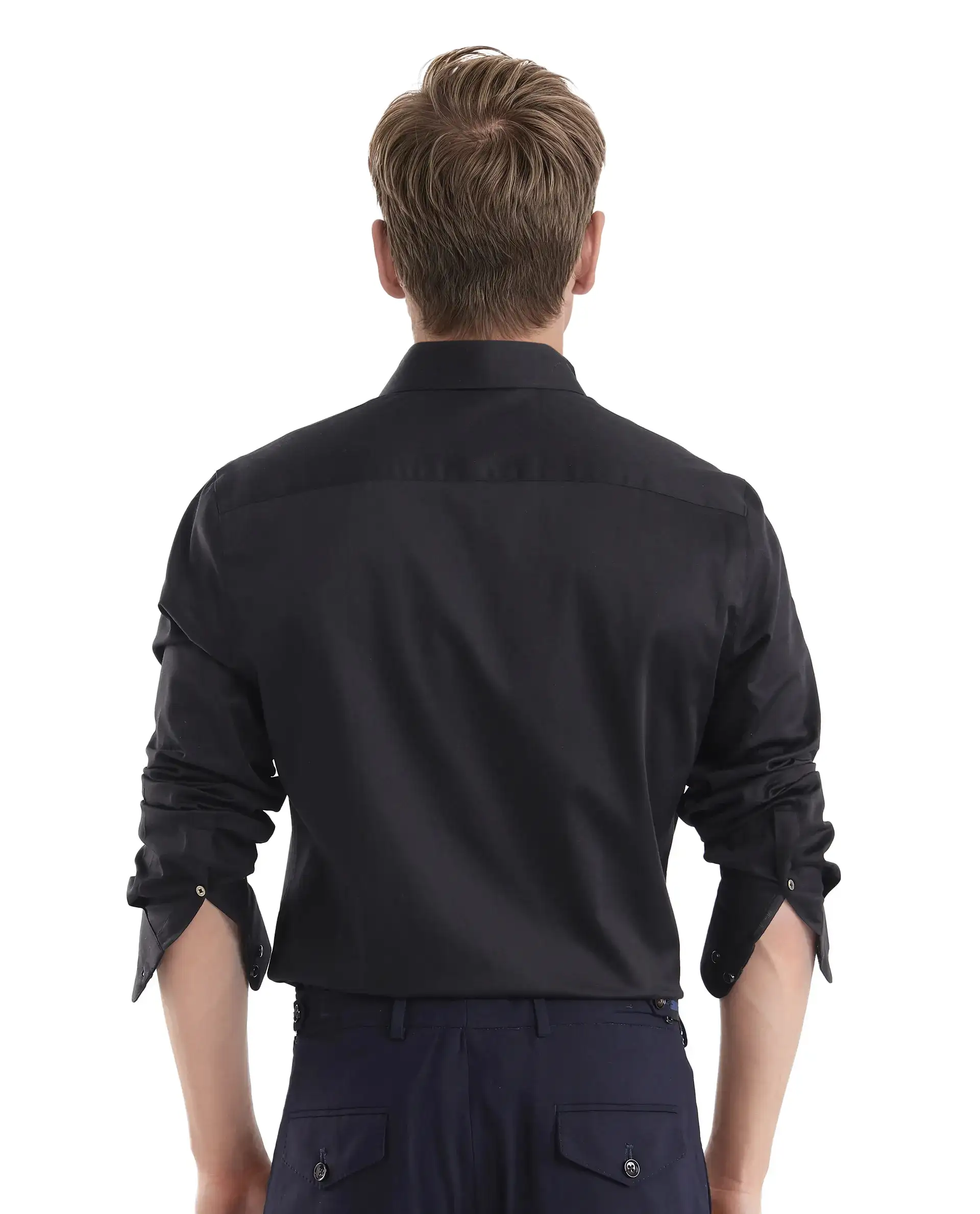 Rare Rabbit Men's Como-25 Black Cotton Blend Plain Regular Fit Full Sleeve Collared Shirt - Image 4