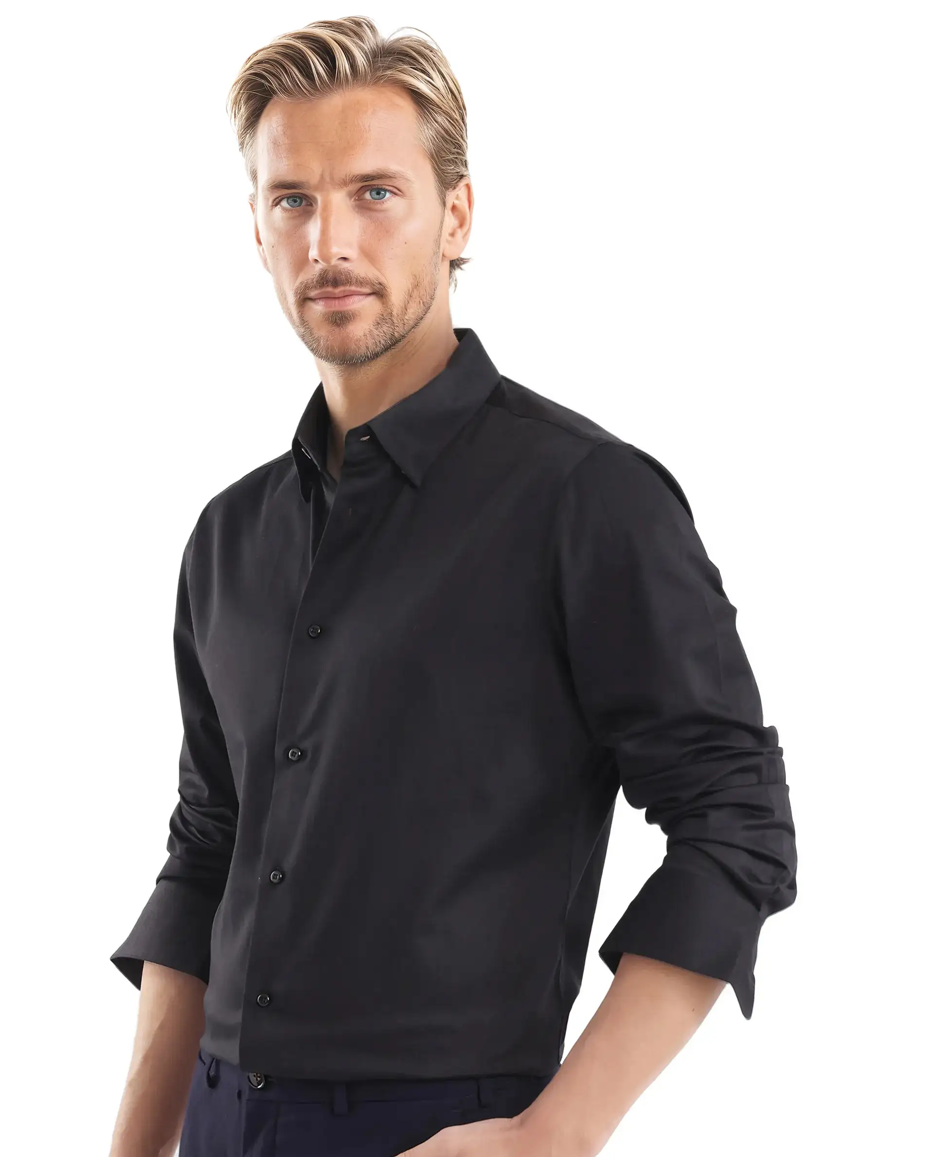 Rare Rabbit Men's Como-25 Black Cotton Blend Plain Regular Fit Full Sleeve Collared Shirt - Image 5