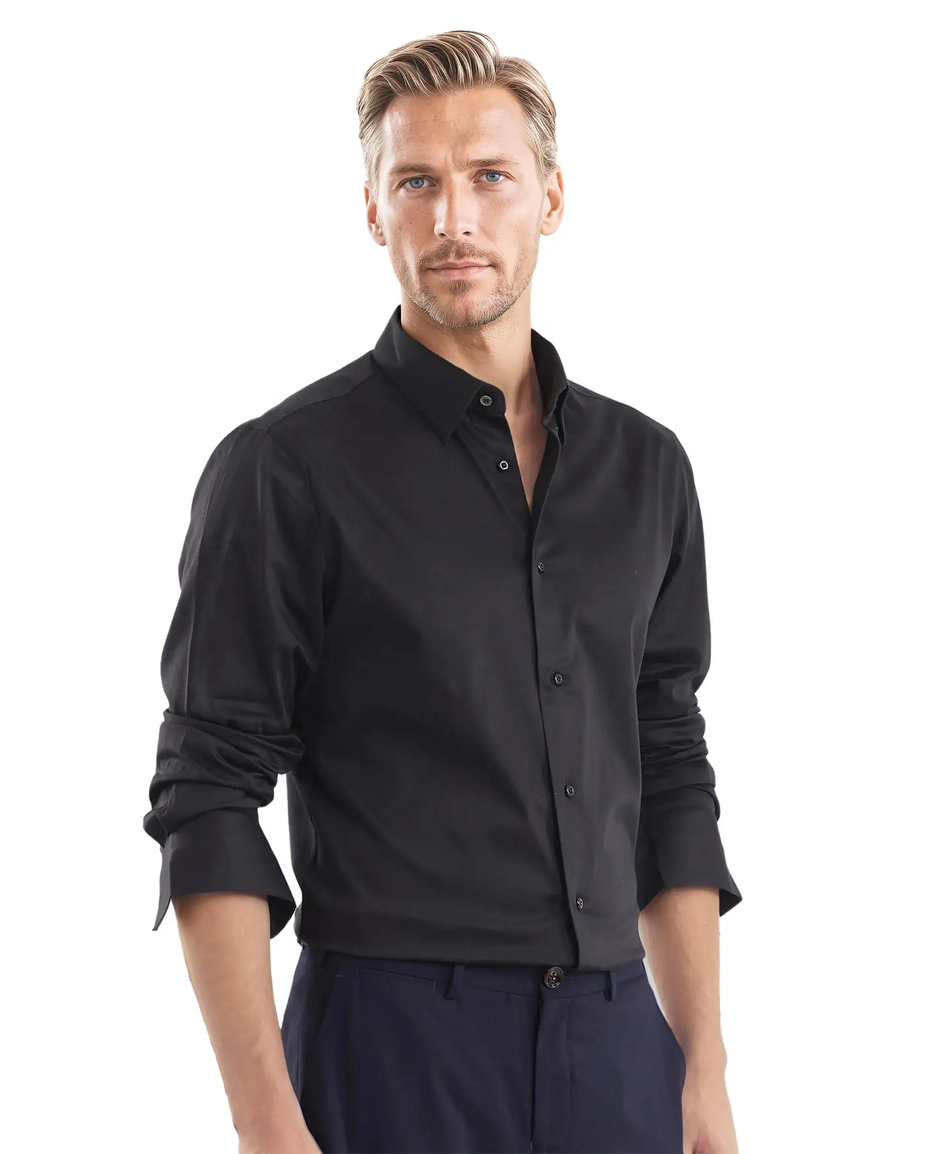 Rare Rabbit Men's Como-25 Black Cotton Blend Plain Regular Fit Full Sleeve Collared Shirt - Image 6