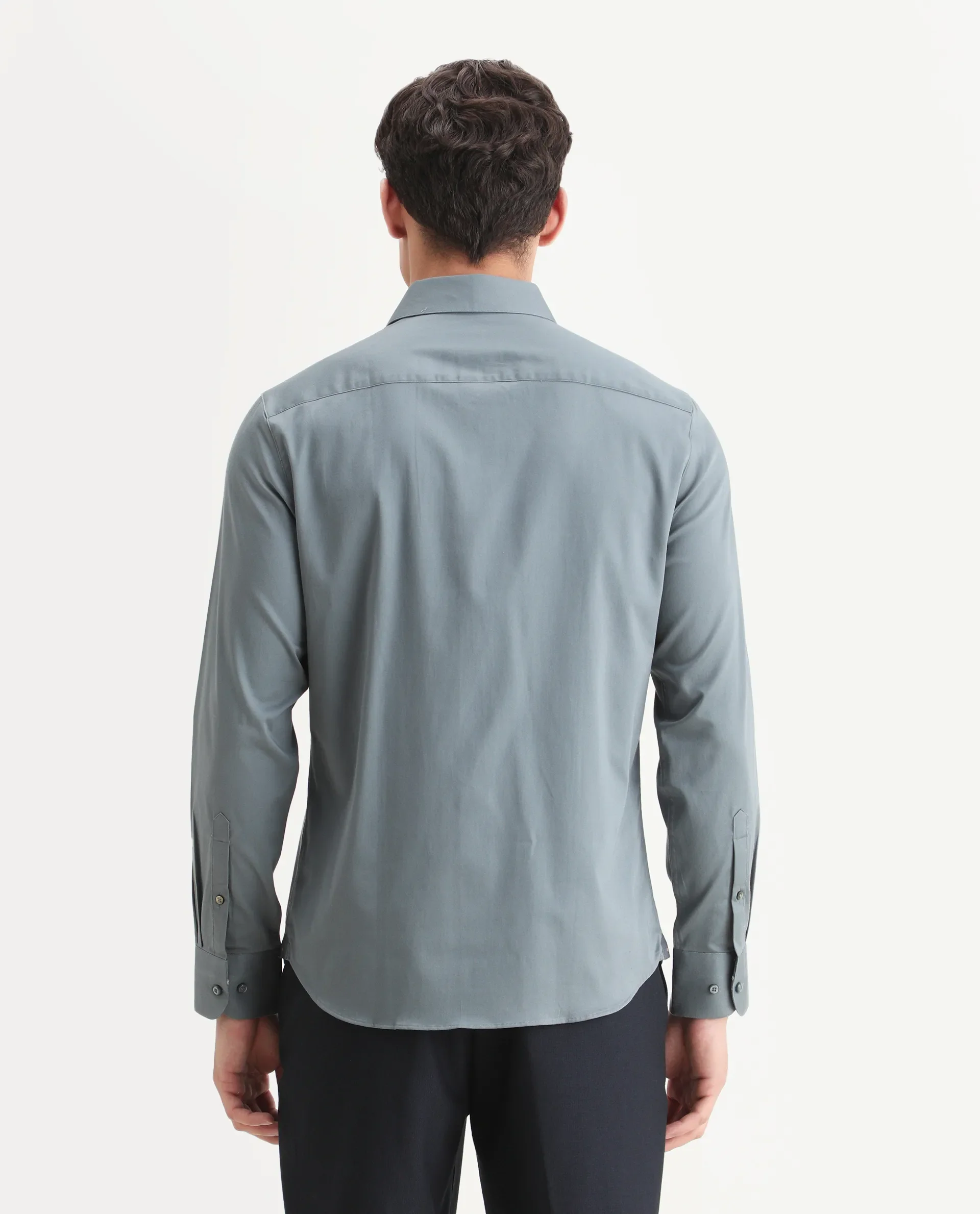 Rare Rabbit Men's Como-25 Dusky Blue Cotton Blend Plain Regular Fit Full Sleeve Collared Shirt - Image 7