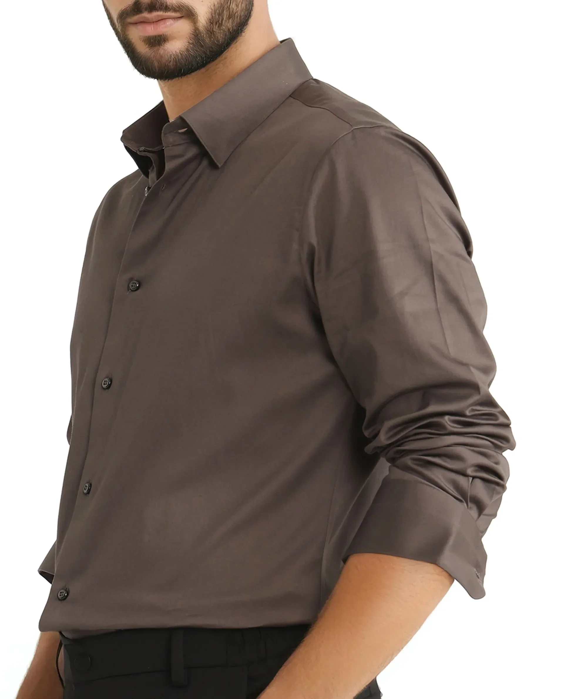 Rare Rabbit Men's Como 25 Dusky Olive Cotton Blend Plain Regular Fit Full Sleeve Collared Shirt - Image 3