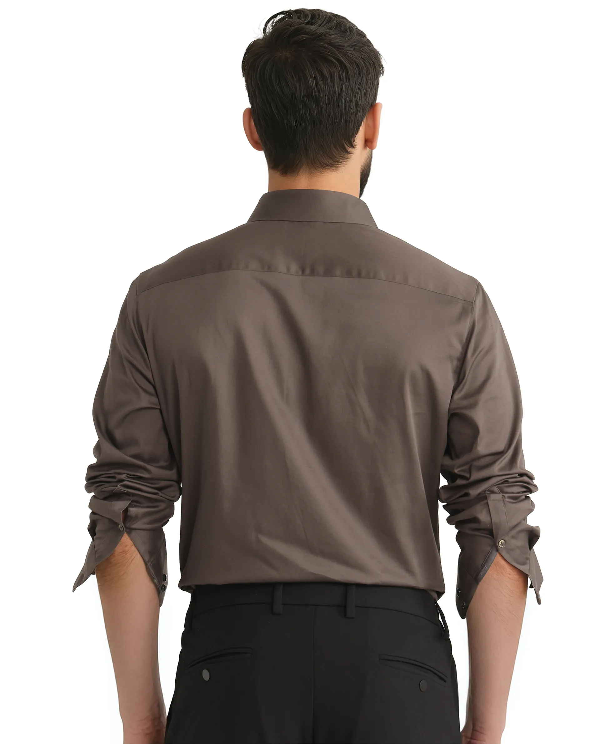 Rare Rabbit Men's Como 25 Dusky Olive Cotton Blend Plain Regular Fit Full Sleeve Collared Shirt - Image 4