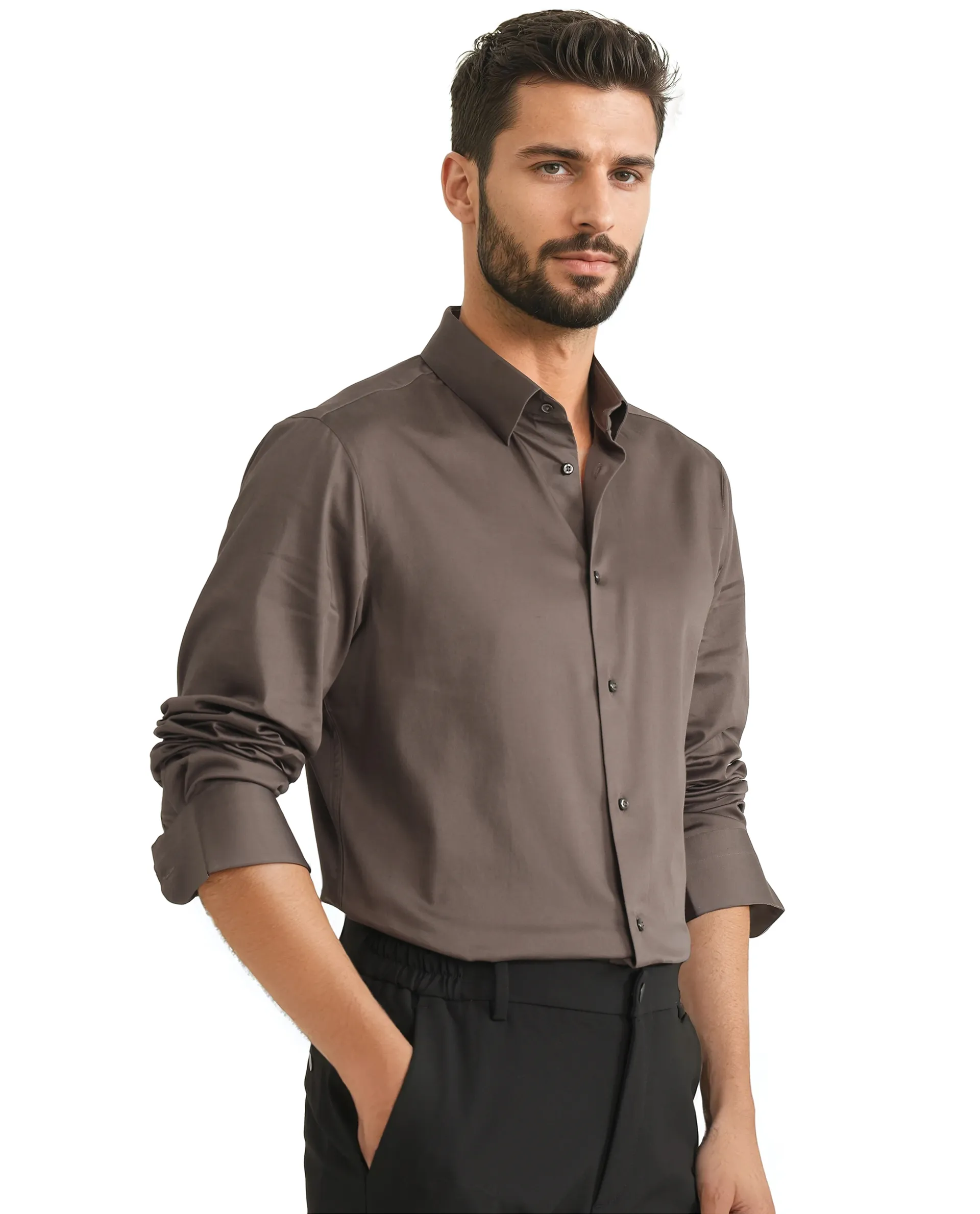 Rare Rabbit Men's Como 25 Dusky Olive Cotton Blend Plain Regular Fit Full Sleeve Collared Shirt - Image 7
