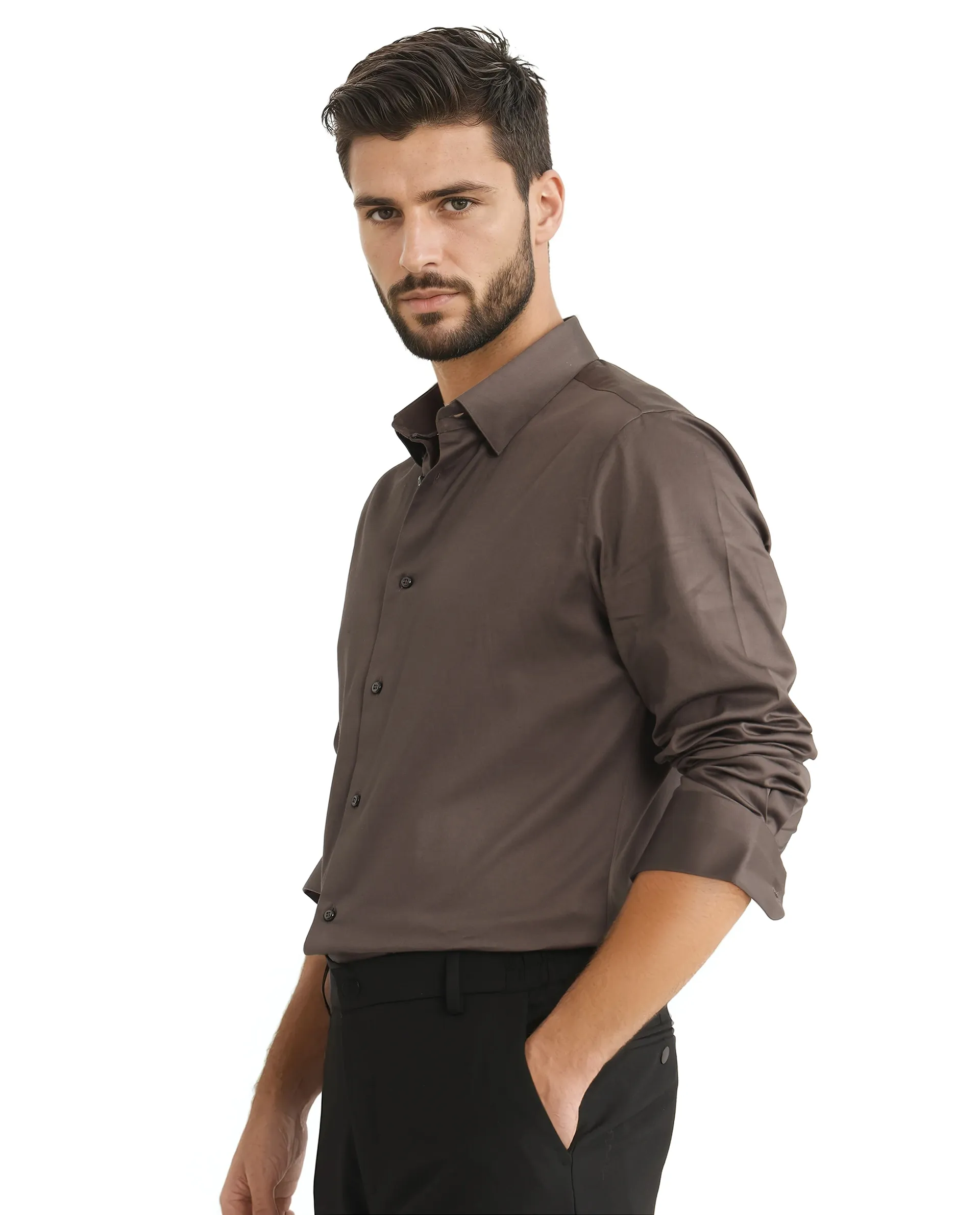 Rare Rabbit Men's Como 25 Dusky Olive Cotton Blend Plain Regular Fit Full Sleeve Collared Shirt - Image 8