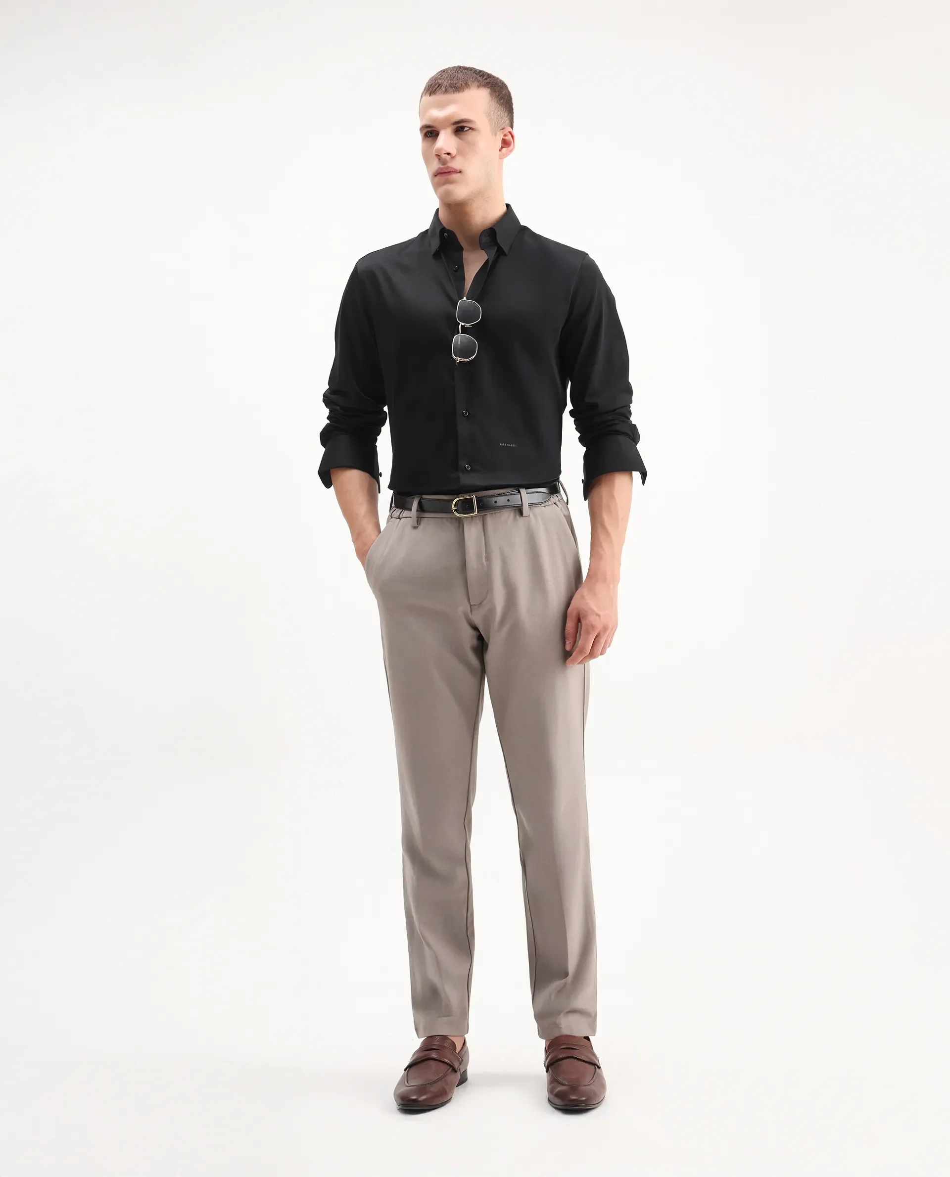 Rare Rabbit Men's Como-26 Black Satin Plain Regular Fit Full Sleeve Collared Shirt - Image 2