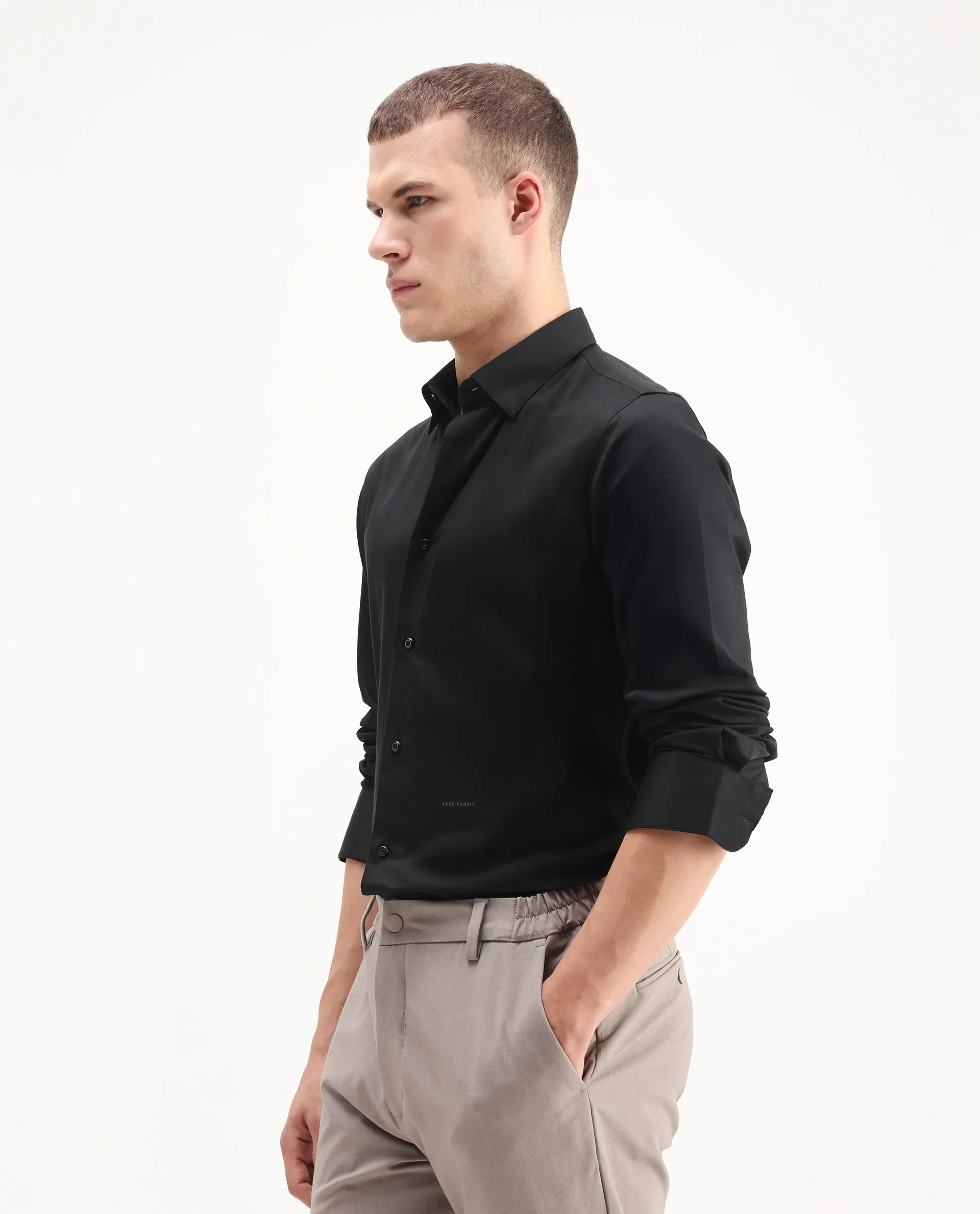 Rare Rabbit Men's Como-26 Black Satin Plain Regular Fit Full Sleeve Collared Shirt - Image 6