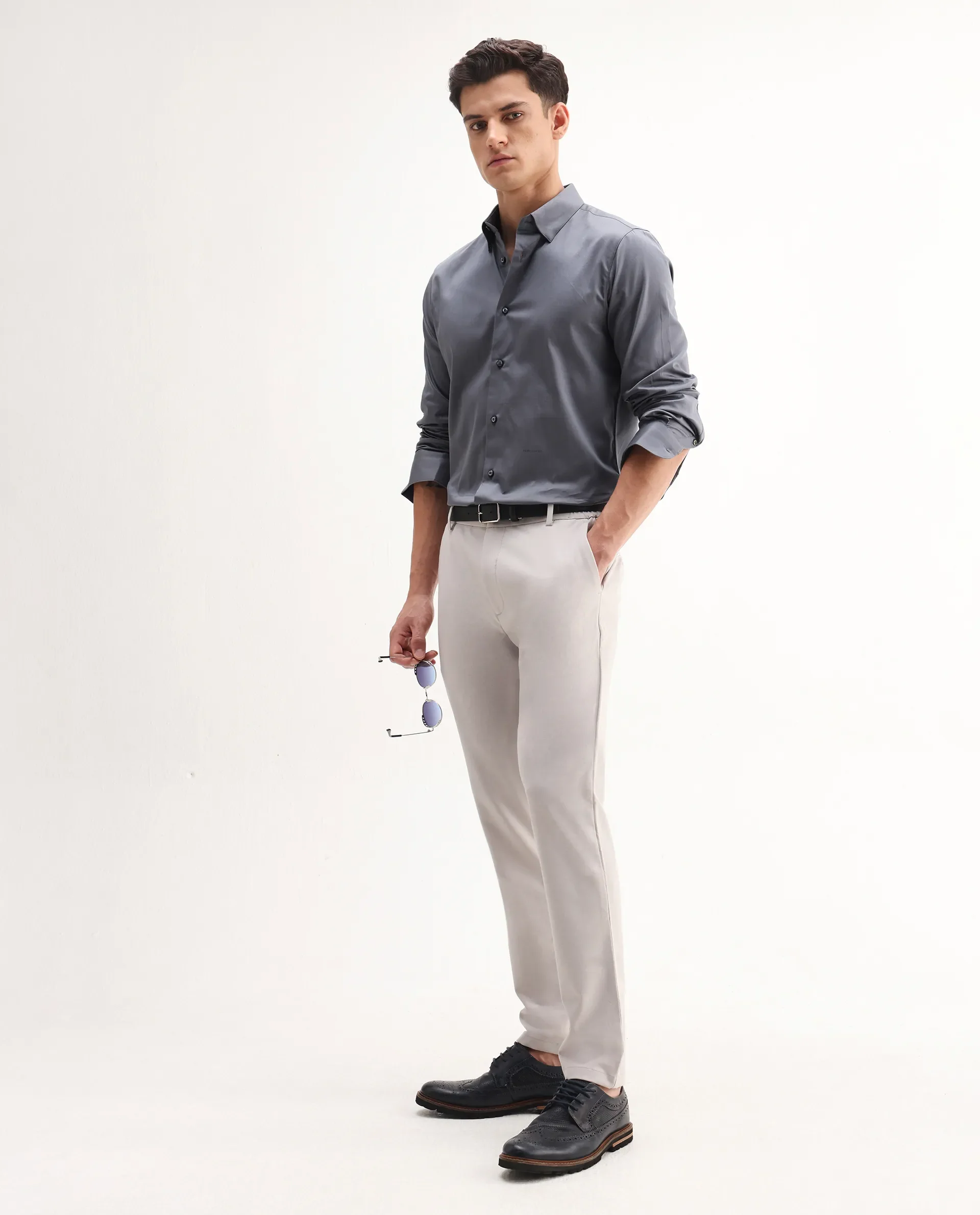 Rare Rabbit Men's Como-26 Dusky Blue Satin Plain Regular Fit Full Sleeve Collared Shirt - Image 2
