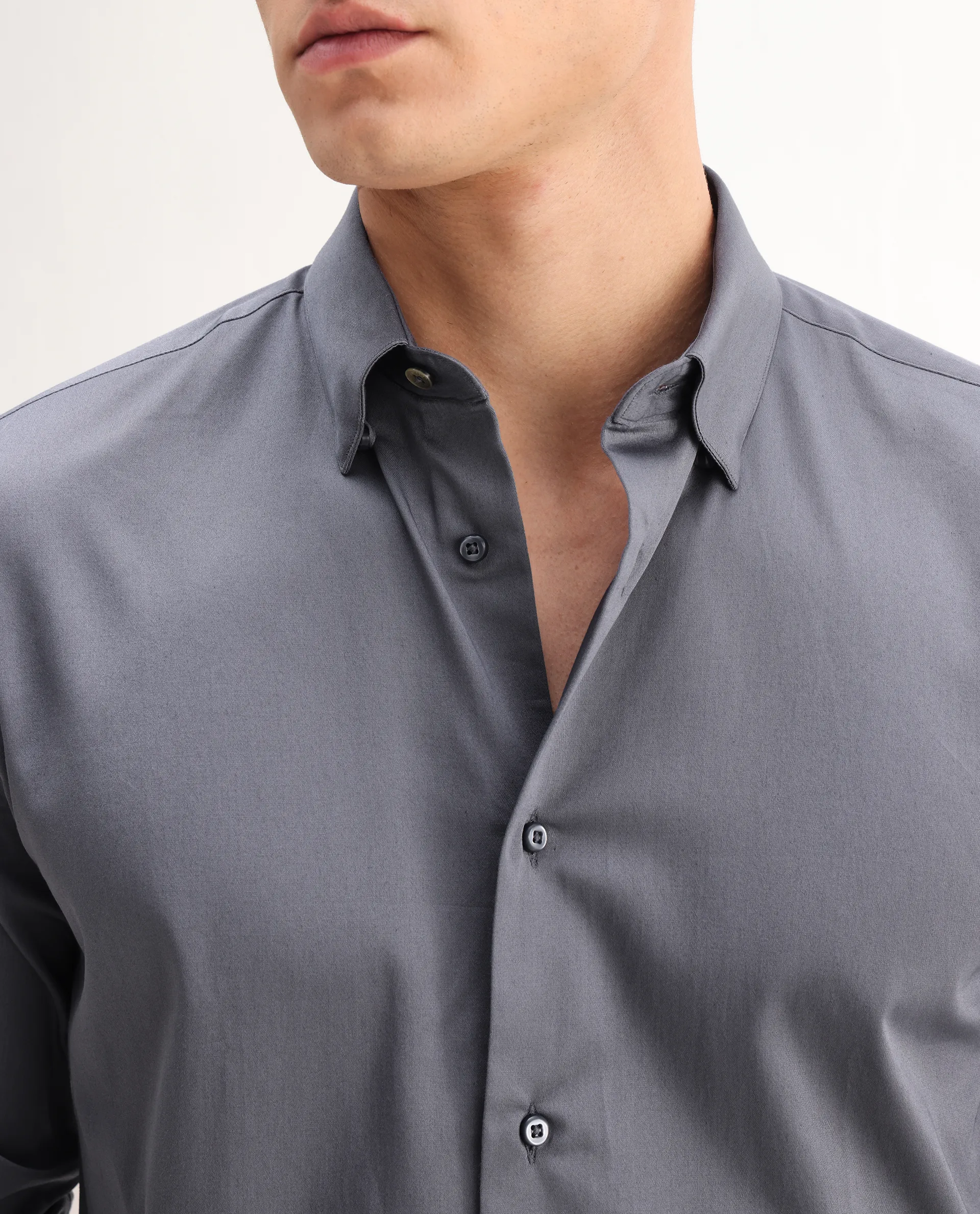 Rare Rabbit Men's Como-26 Dusky Blue Satin Plain Regular Fit Full Sleeve Collared Shirt - Image 3