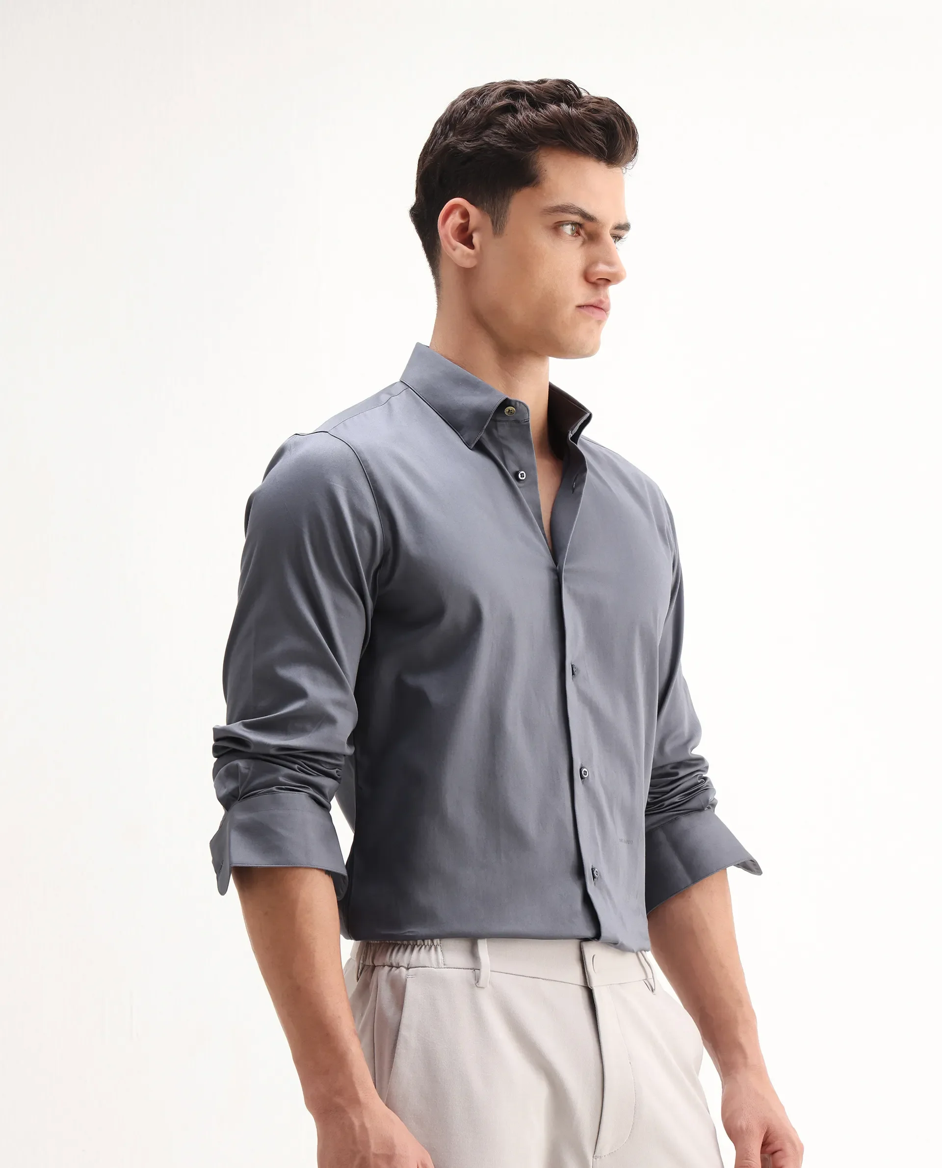 Rare Rabbit Men's Como-26 Dusky Blue Satin Plain Regular Fit Full Sleeve Collared Shirt - Image 6