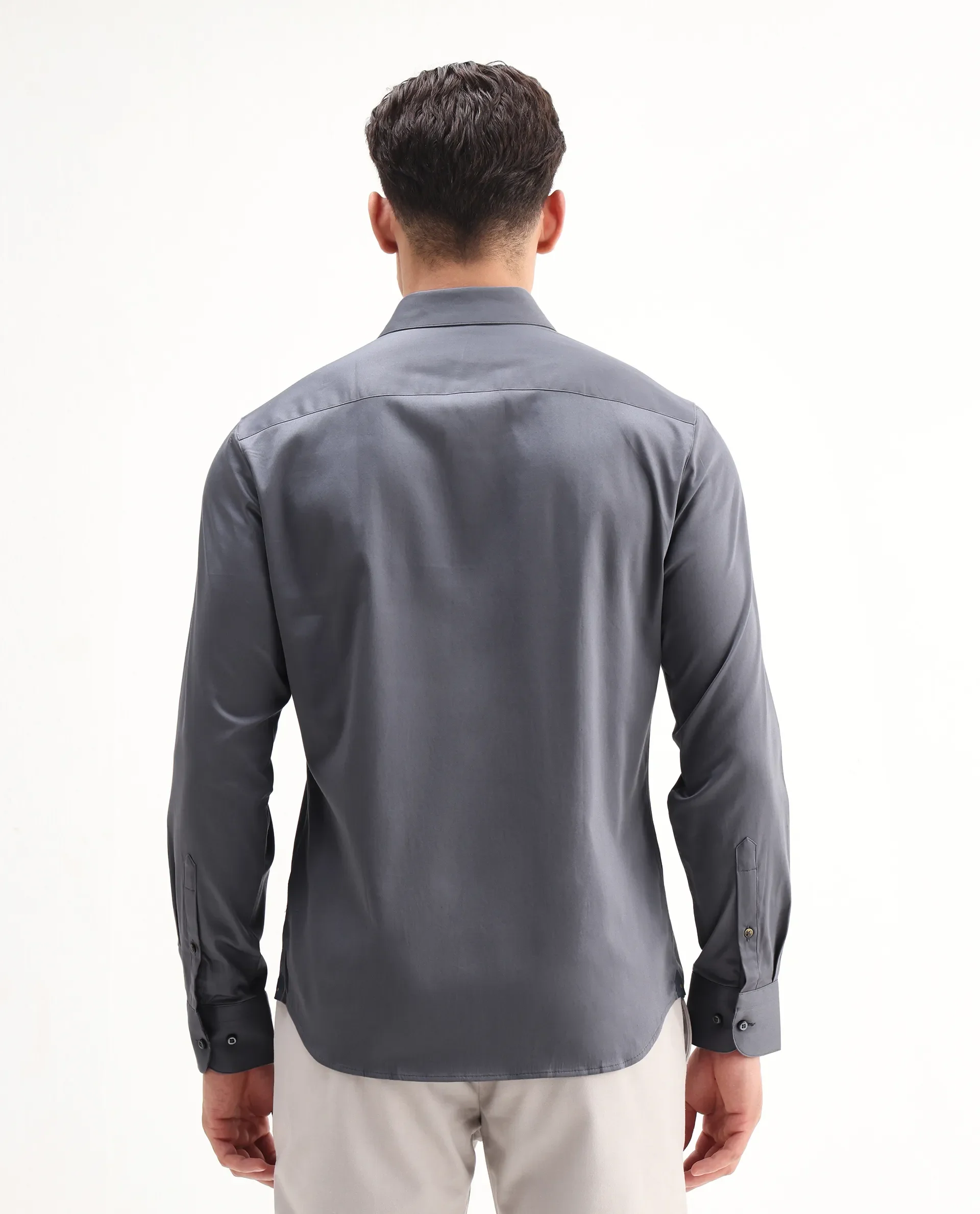 Rare Rabbit Men's Como-26 Dusky Blue Satin Plain Regular Fit Full Sleeve Collared Shirt - Image 7