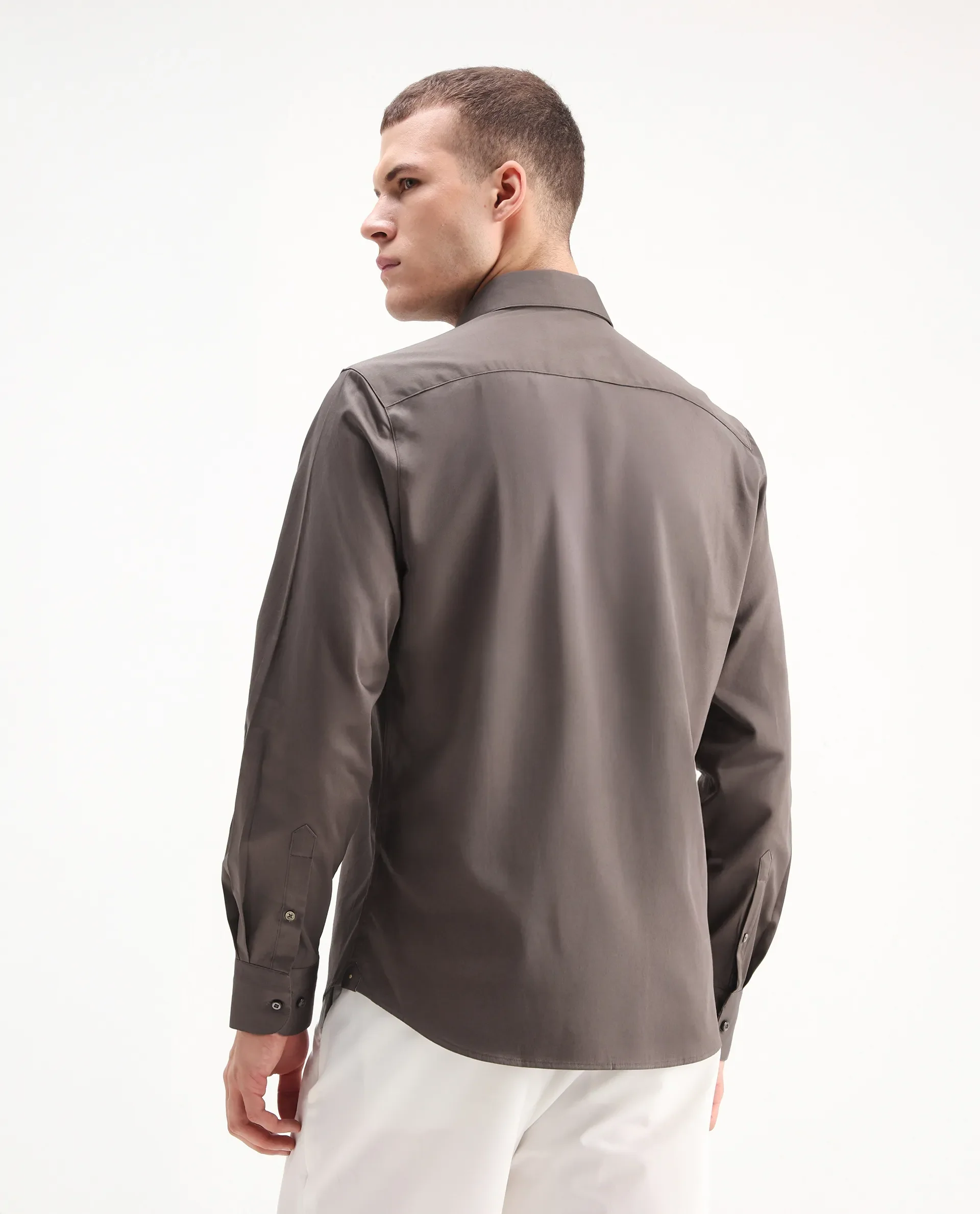 Rare Rabbit Men's Como-26 Dusky Brown Satin Plain Regular Fit Full Sleeve Collared Shirt - Image 7