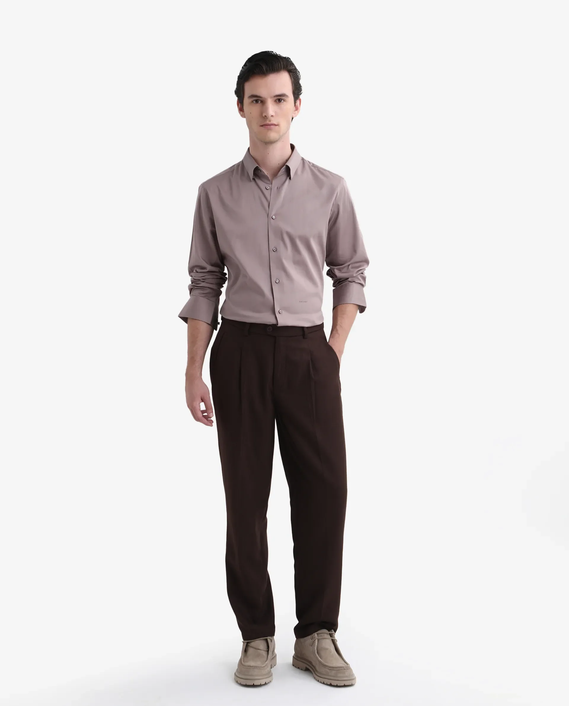 Rare Rabbit Men's Como-26 Dusky Pink Satin Plain Regular Fit Full Sleeve Collared Shirt - Image 2