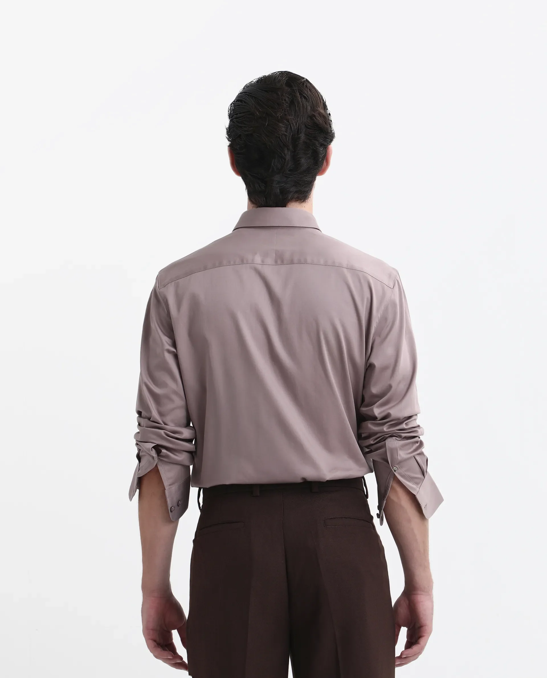 Rare Rabbit Men's Como-26 Dusky Pink Satin Plain Regular Fit Full Sleeve Collared Shirt - Image 8
