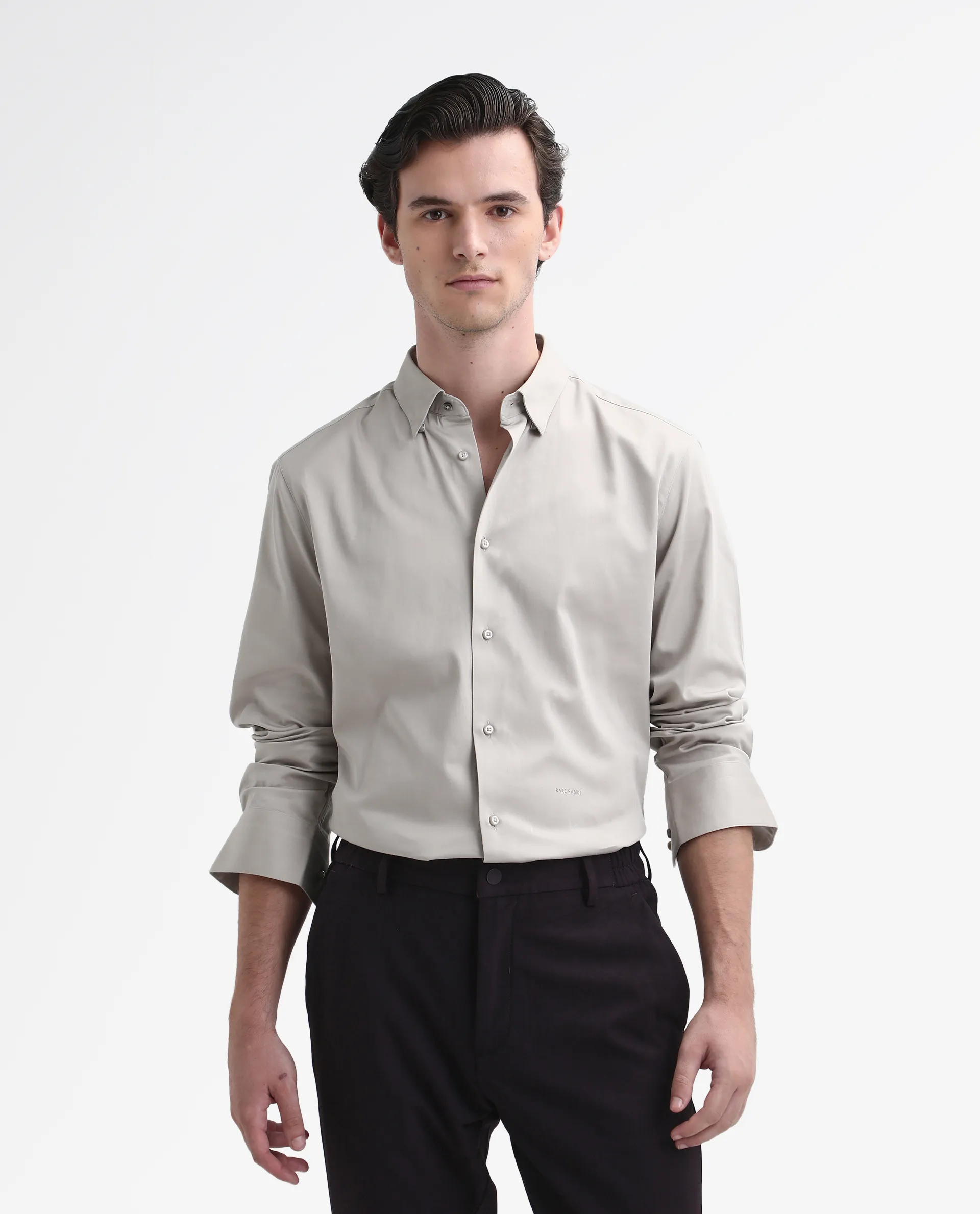 Rare Rabbit Men's Como-26 Light Beige Satin Plain Regular Fit Full Sleeve Collared Shirt - Image 5