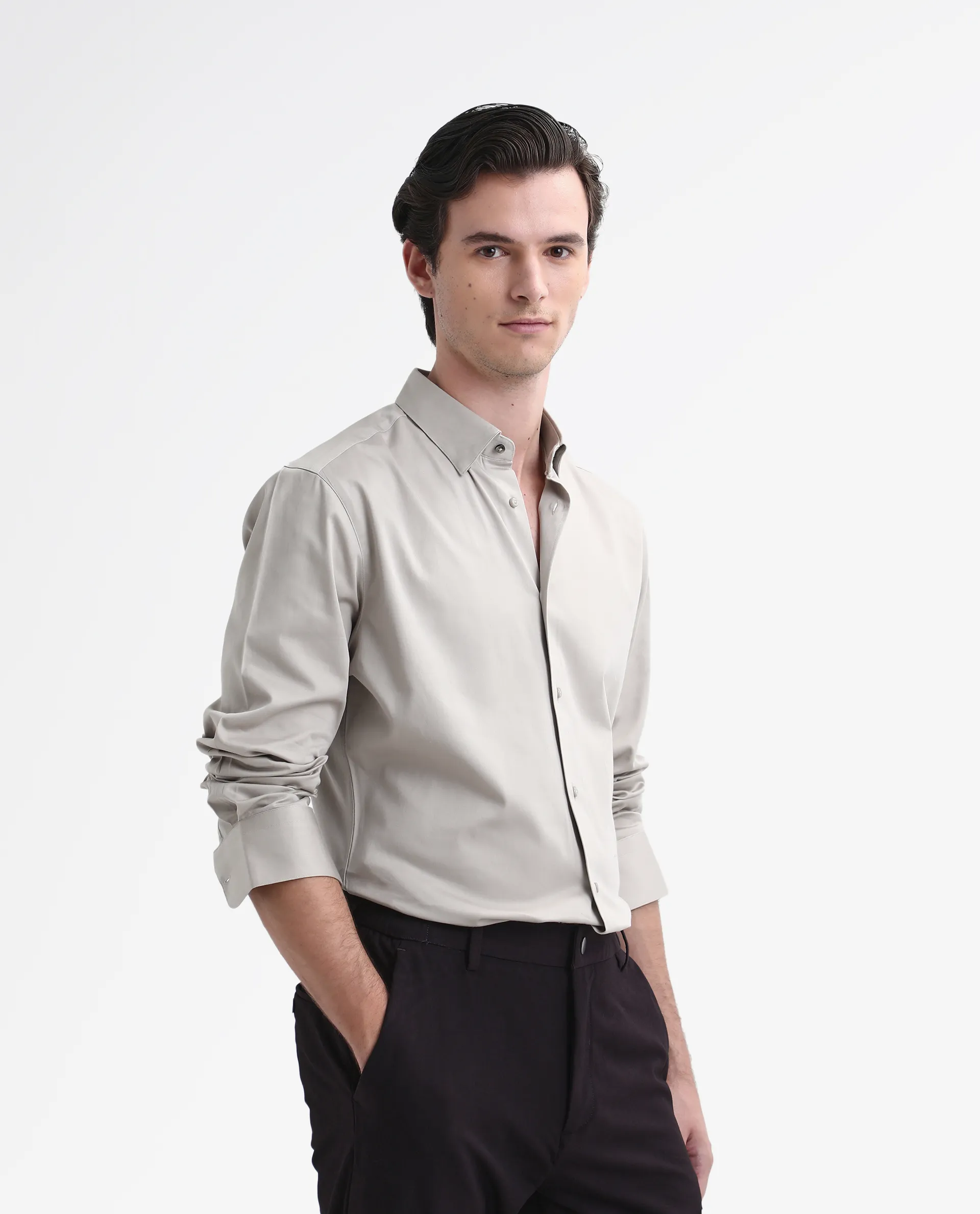Rare Rabbit Men's Como-26 Light Beige Satin Plain Regular Fit Full Sleeve Collared Shirt - Image 6