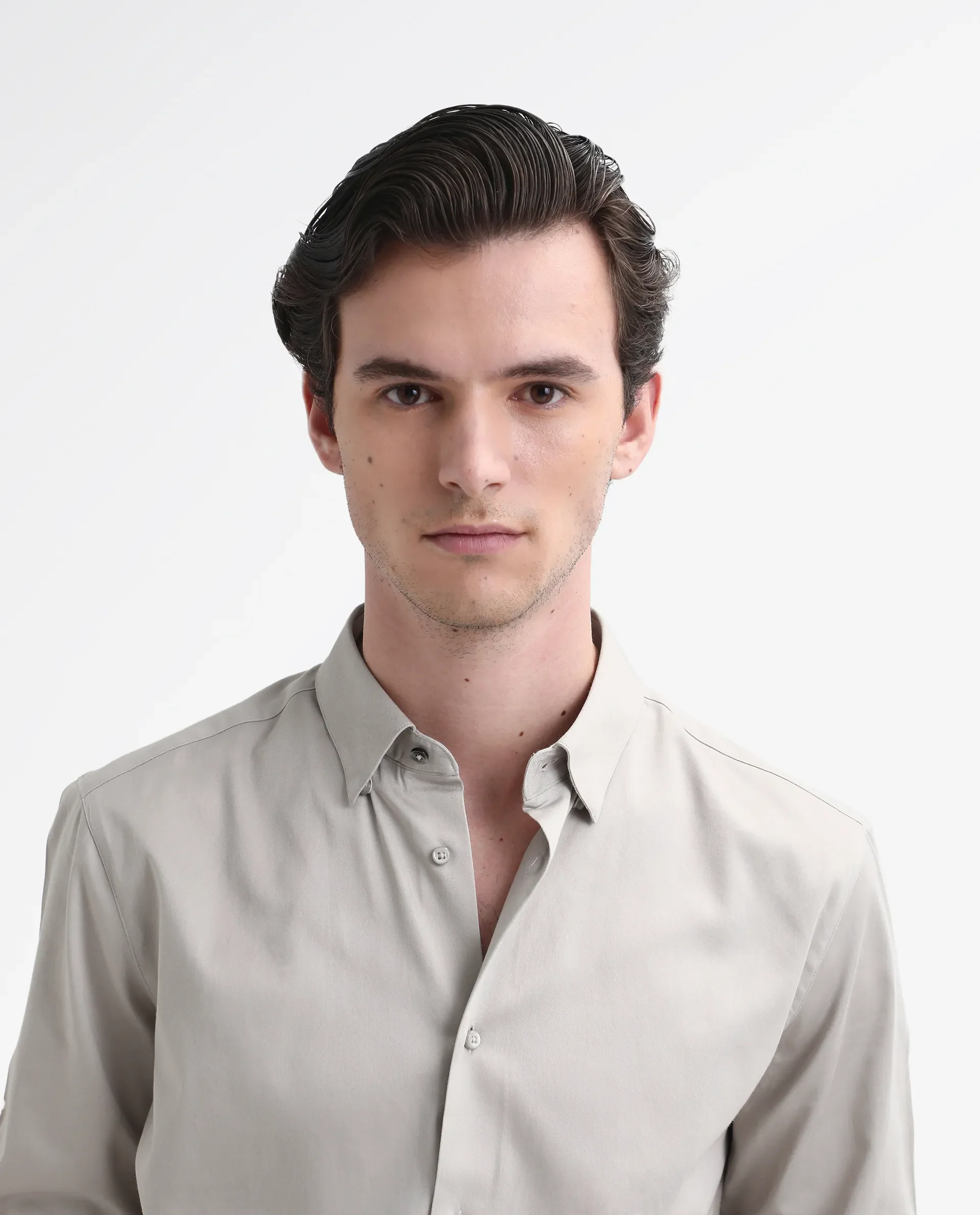 Rare Rabbit Men's Como-26 Light Beige Satin Plain Regular Fit Full Sleeve Collared Shirt - Image 7