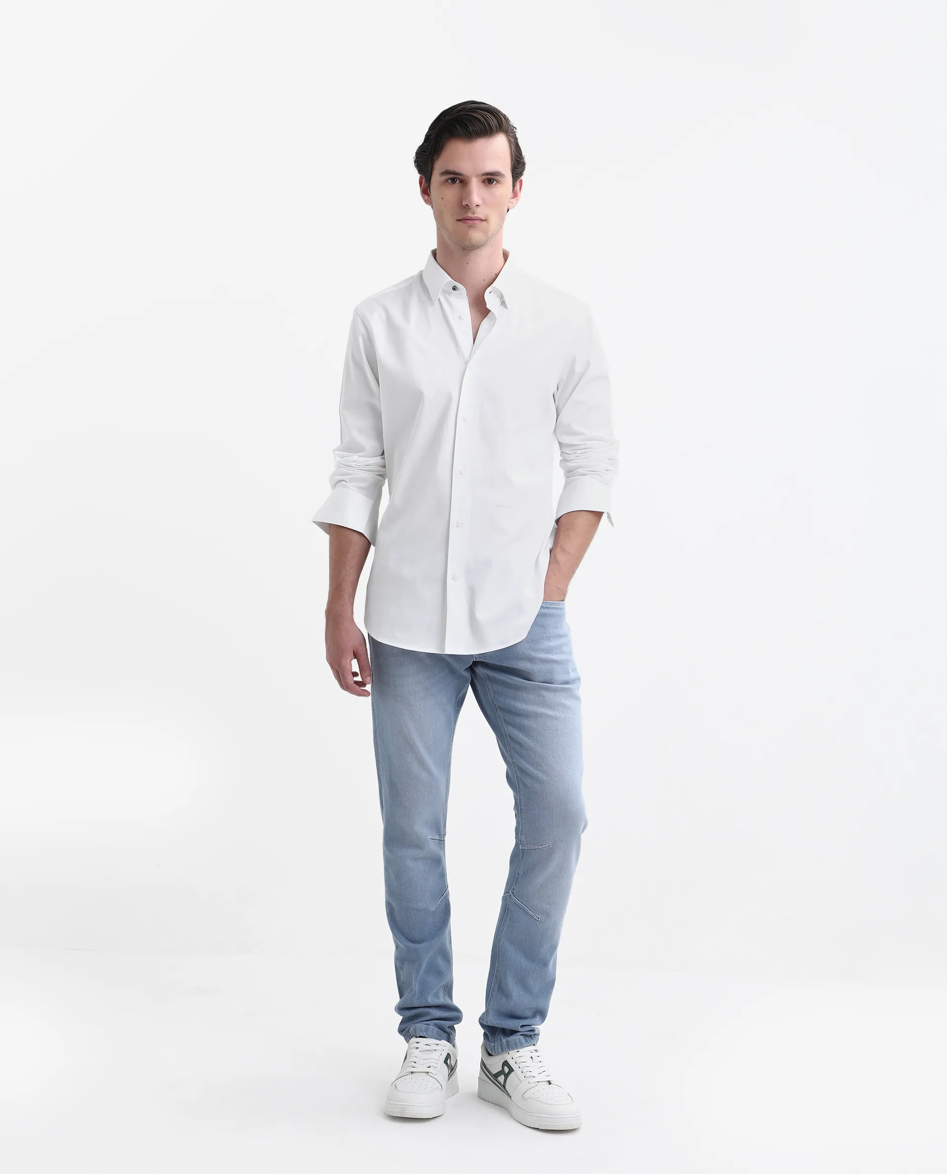 Rare Rabbit Men's Como-26 White Satin Plain Regular Fit Full Sleeve Collared Shirt - Image 2