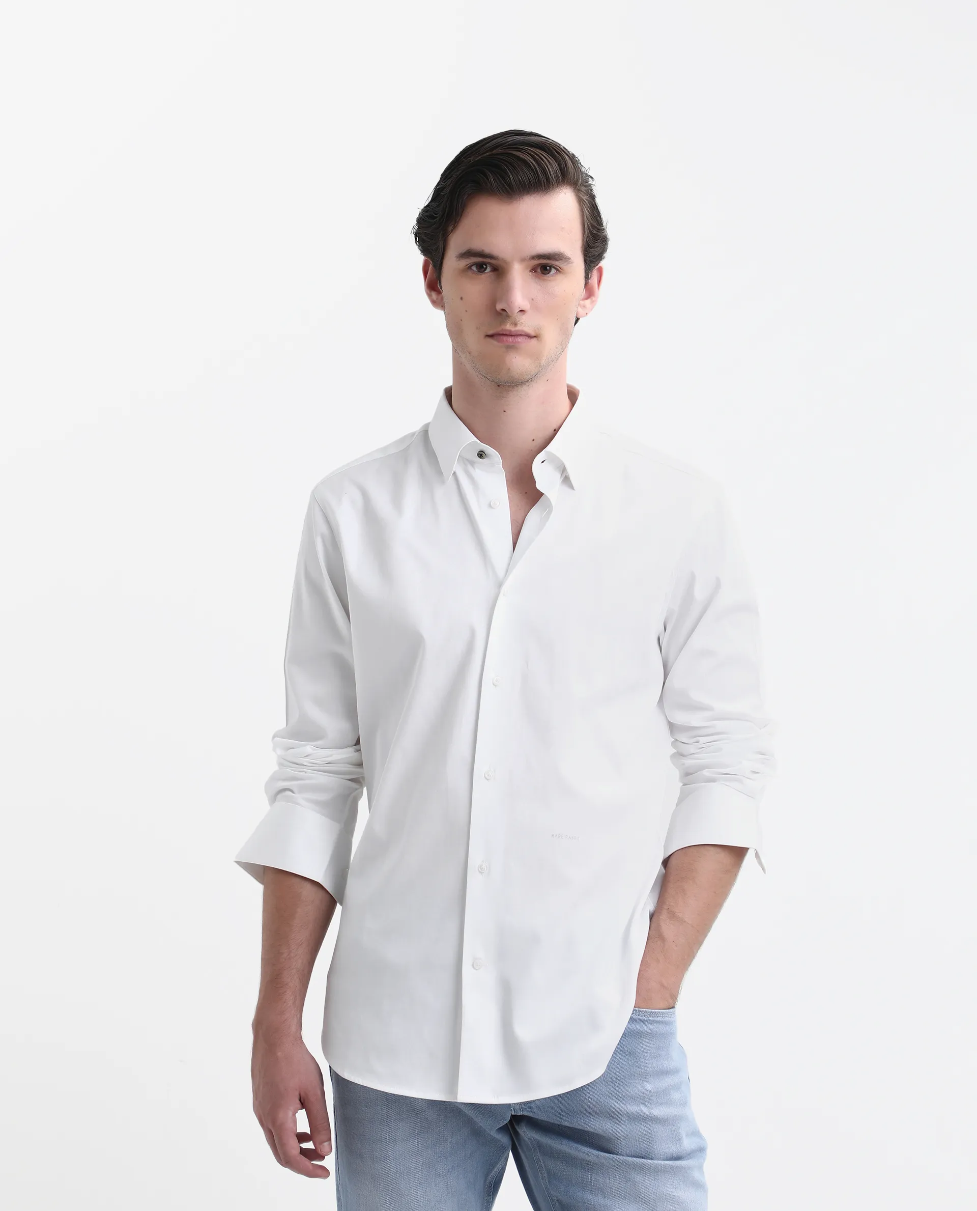 Rare Rabbit Men's Como-26 White Satin Plain Regular Fit Full Sleeve Collared Shirt - Image 4