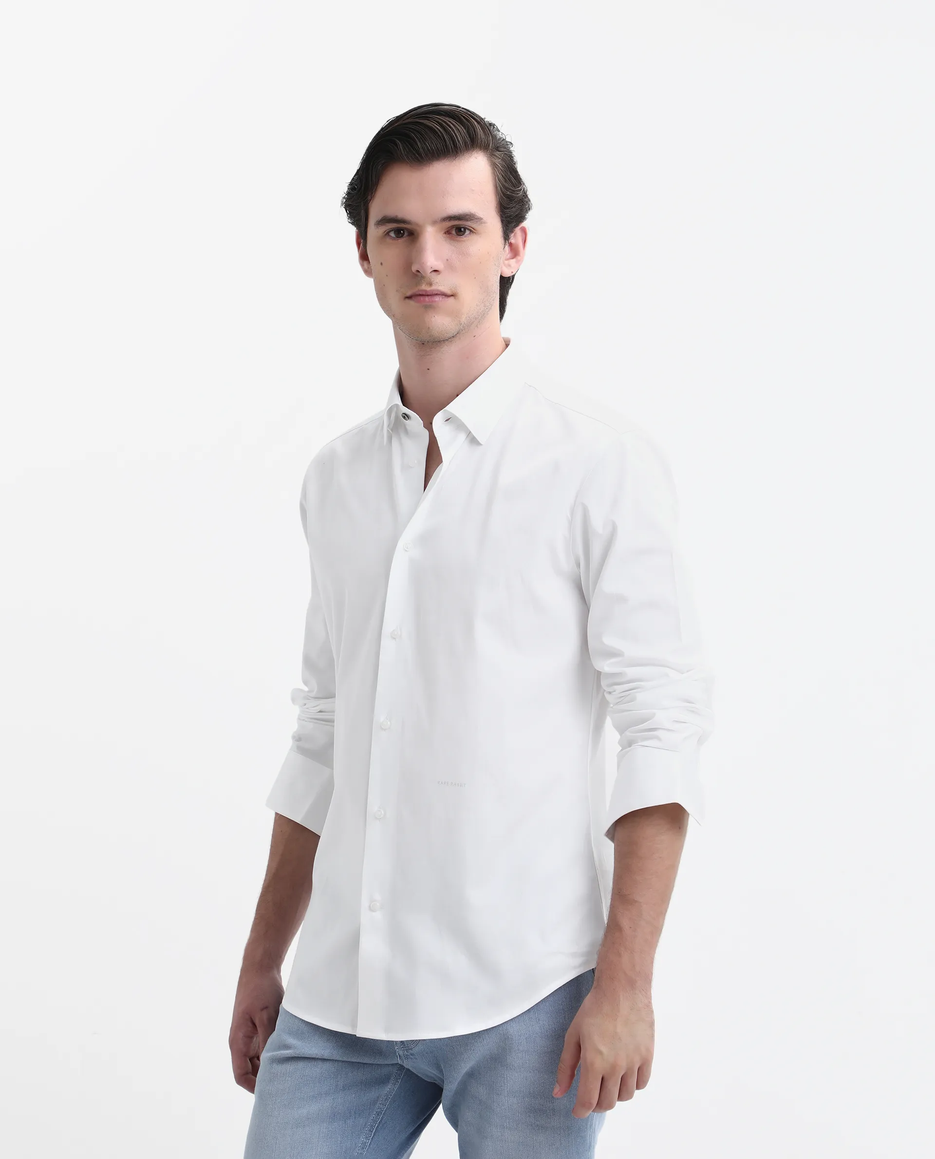 Rare Rabbit Men's Como-26 White Satin Plain Regular Fit Full Sleeve Collared Shirt - Image 5