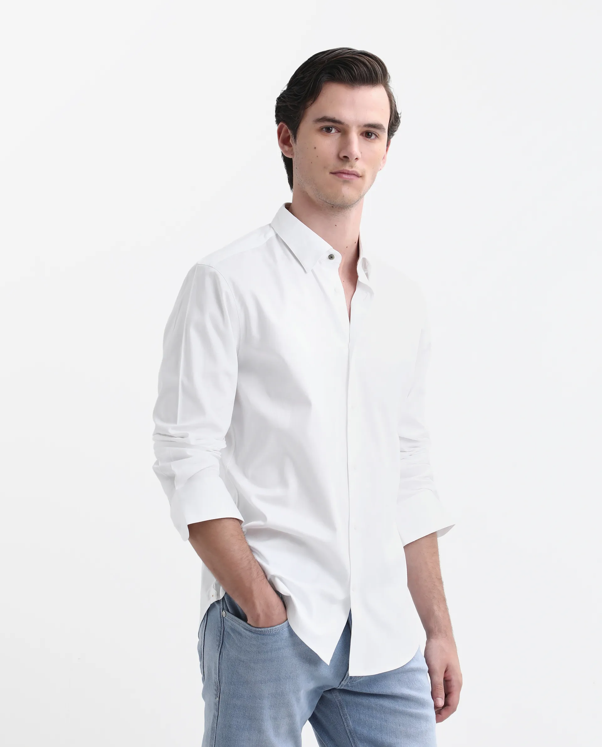 Rare Rabbit Men's Como-26 White Satin Plain Regular Fit Full Sleeve Collared Shirt - Image 6