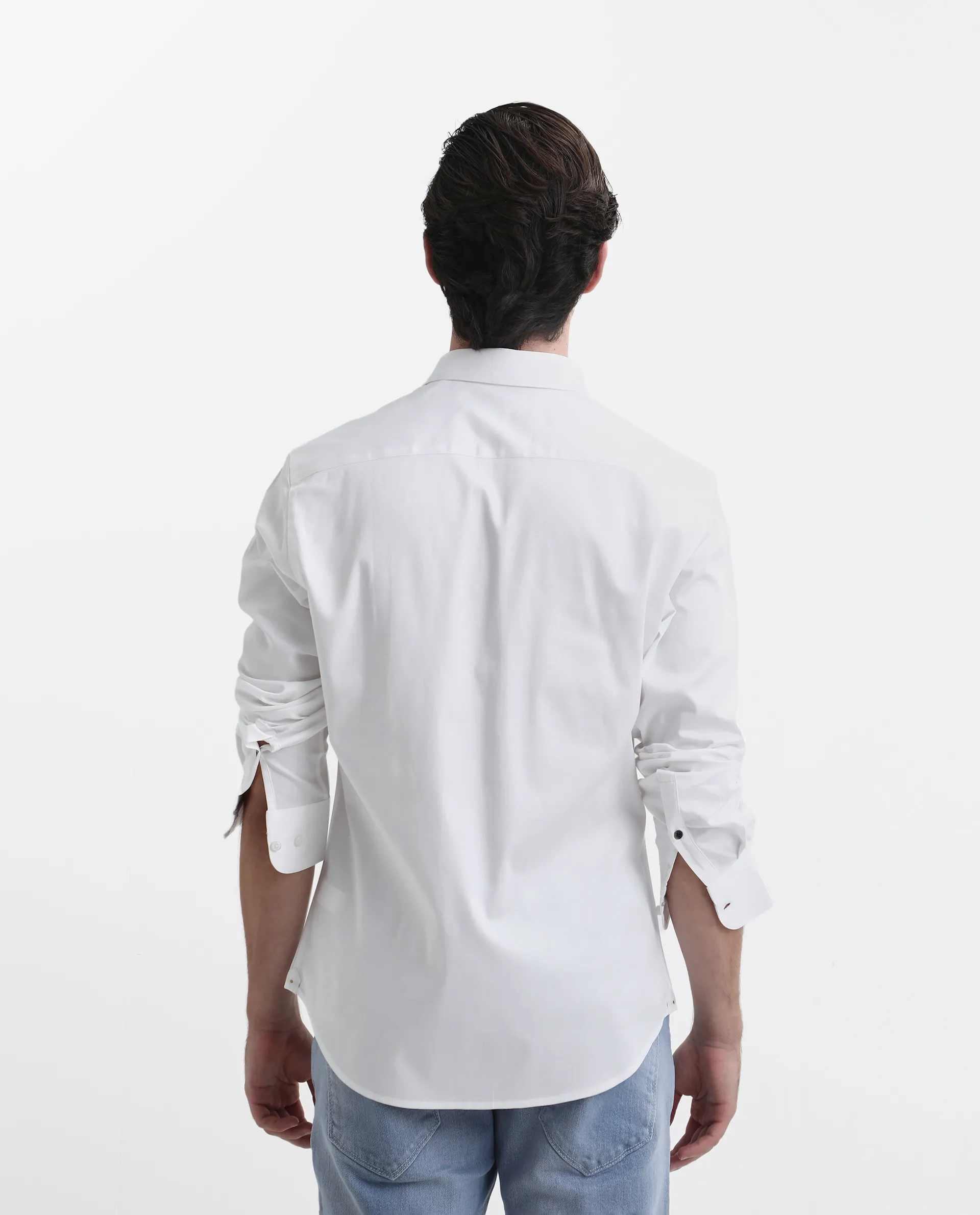 Rare Rabbit Men's Como-26 White Satin Plain Regular Fit Full Sleeve Collared Shirt - Image 8