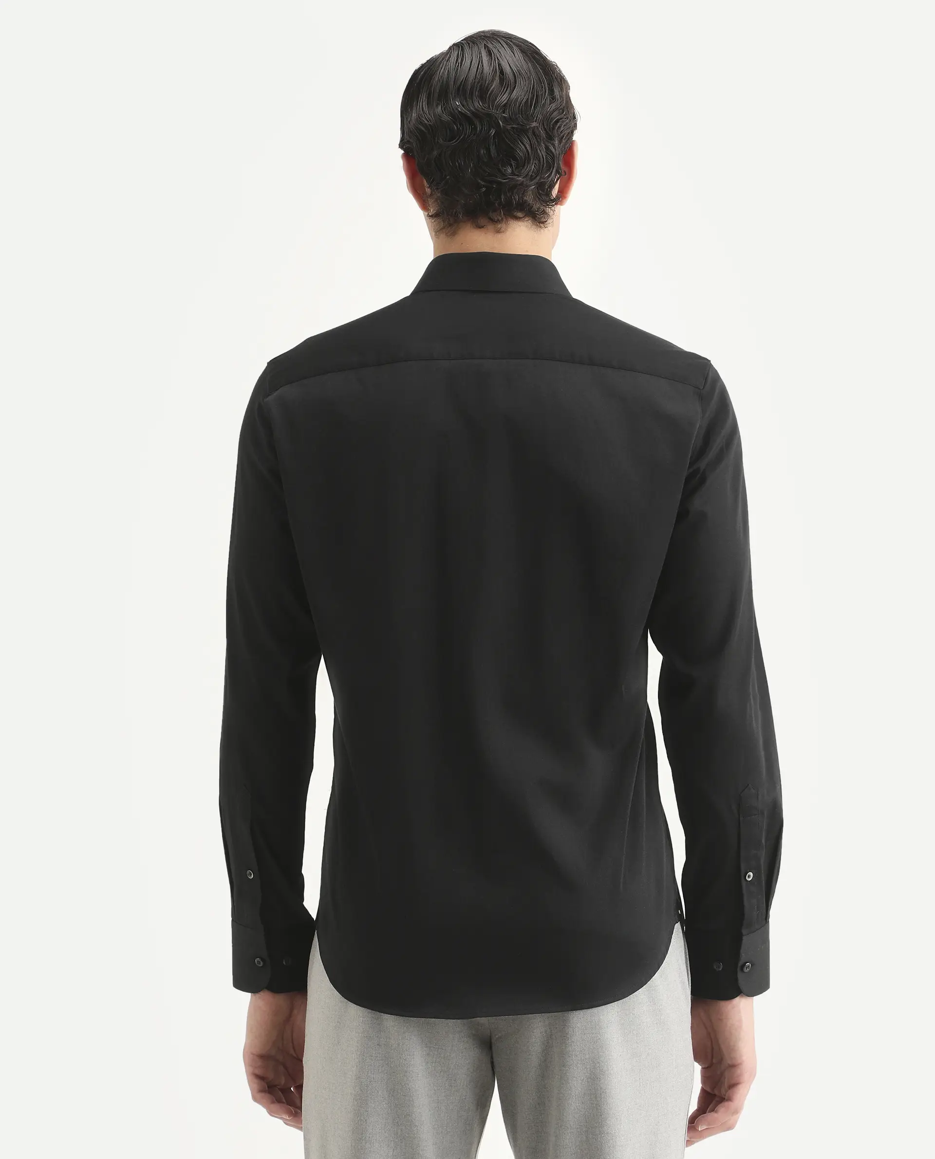 Rare Rabbit Men's Como-27 Black Cotton Blend Fabric Full Sleeve Spread Collar Regular Fit Plain Shirt - Image 8
