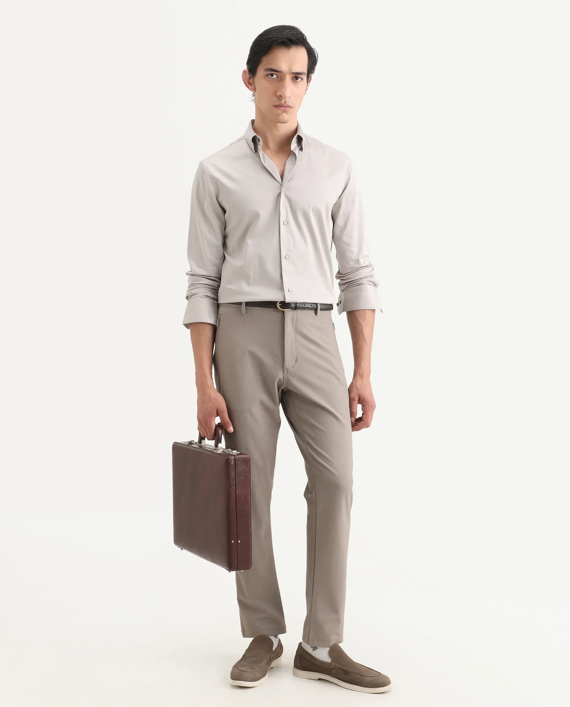 Rare Rabbit Men's Como-27 Dusky Beige Cotton Blend Fabric Full Sleeve Spread Collar Regular Fit Plain Shirt - Image 2