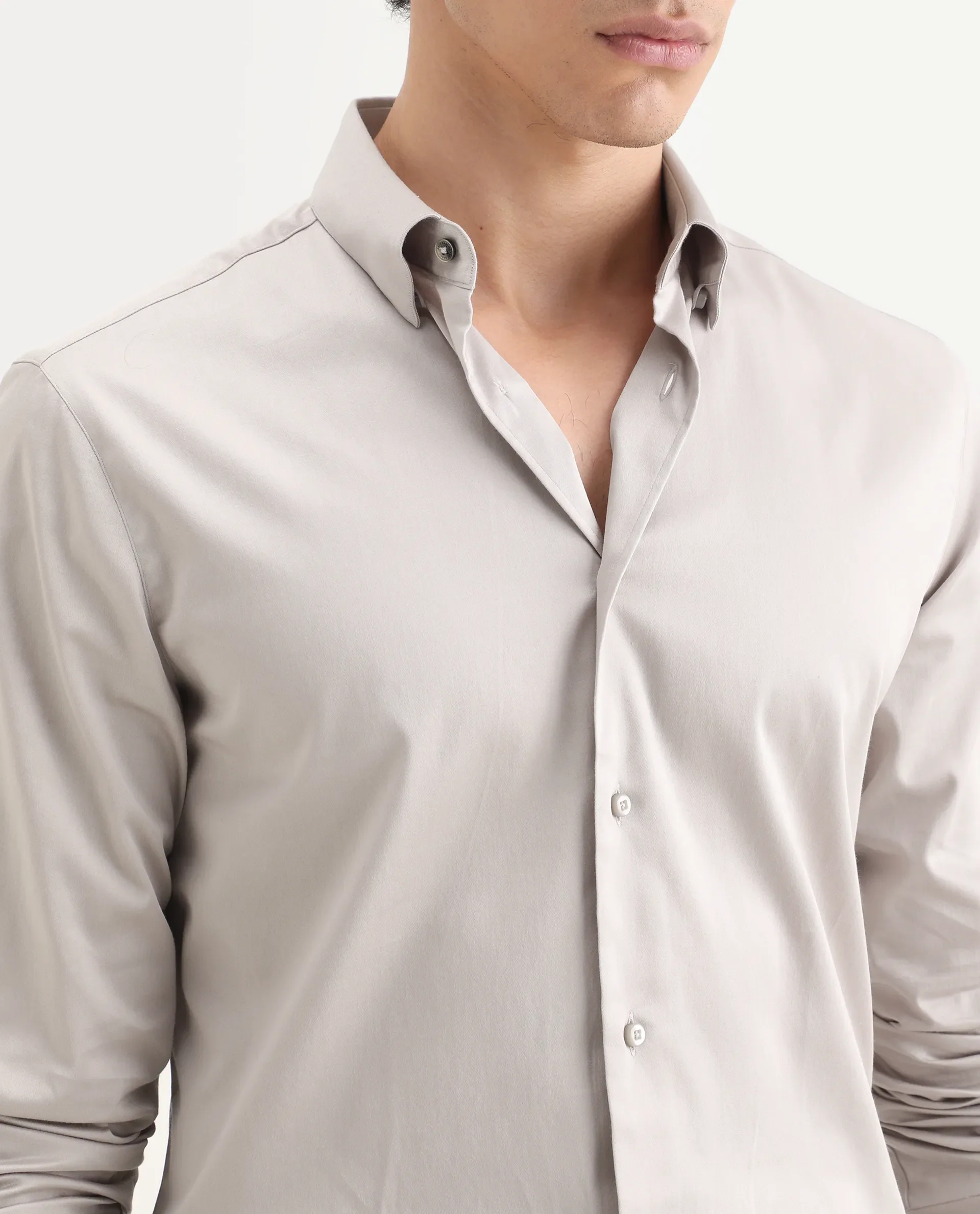 Rare Rabbit Men's Como-27 Dusky Beige Cotton Blend Fabric Full Sleeve Spread Collar Regular Fit Plain Shirt - Image 4