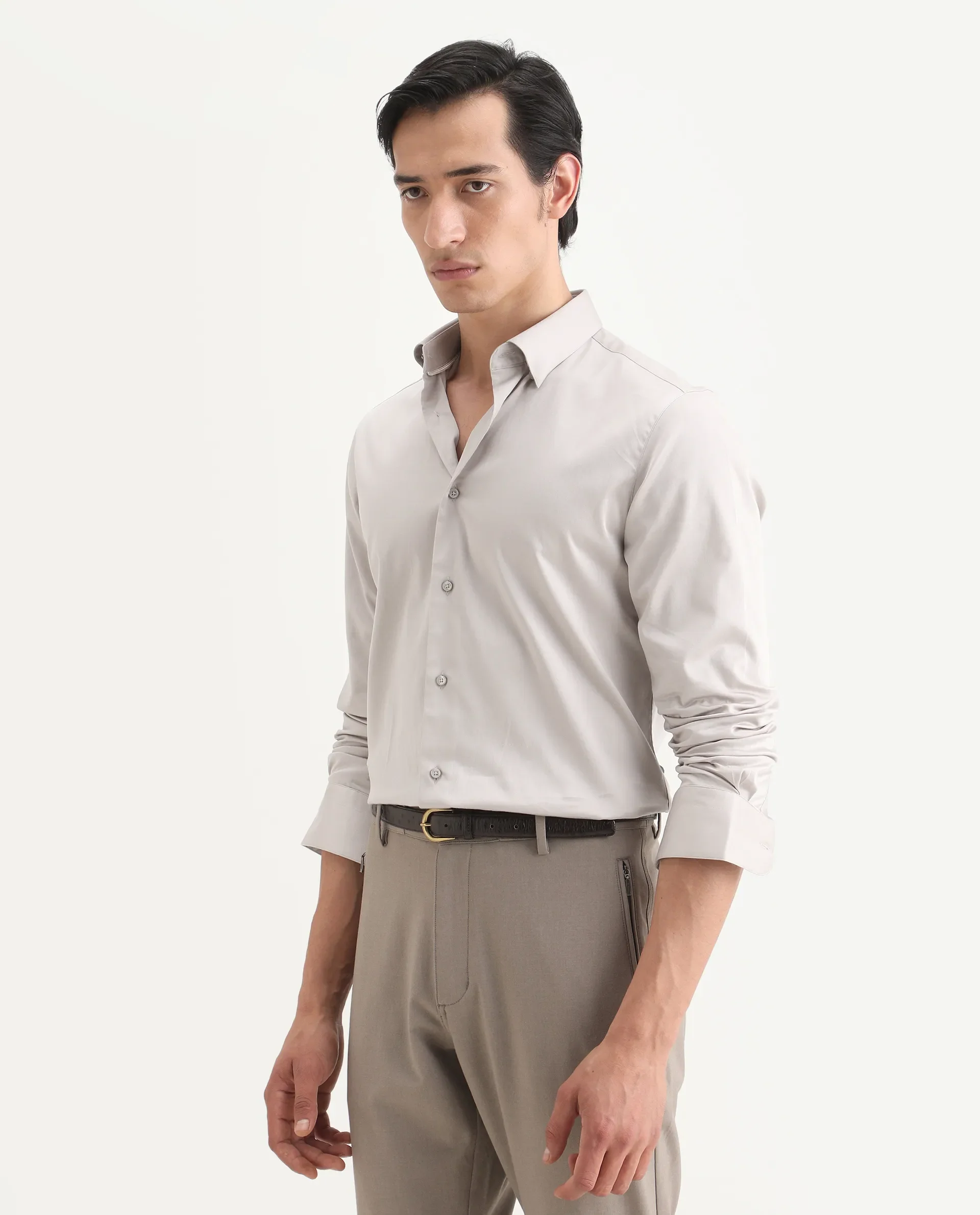 Rare Rabbit Men's Como-27 Dusky Beige Cotton Blend Fabric Full Sleeve Spread Collar Regular Fit Plain Shirt - Image 5