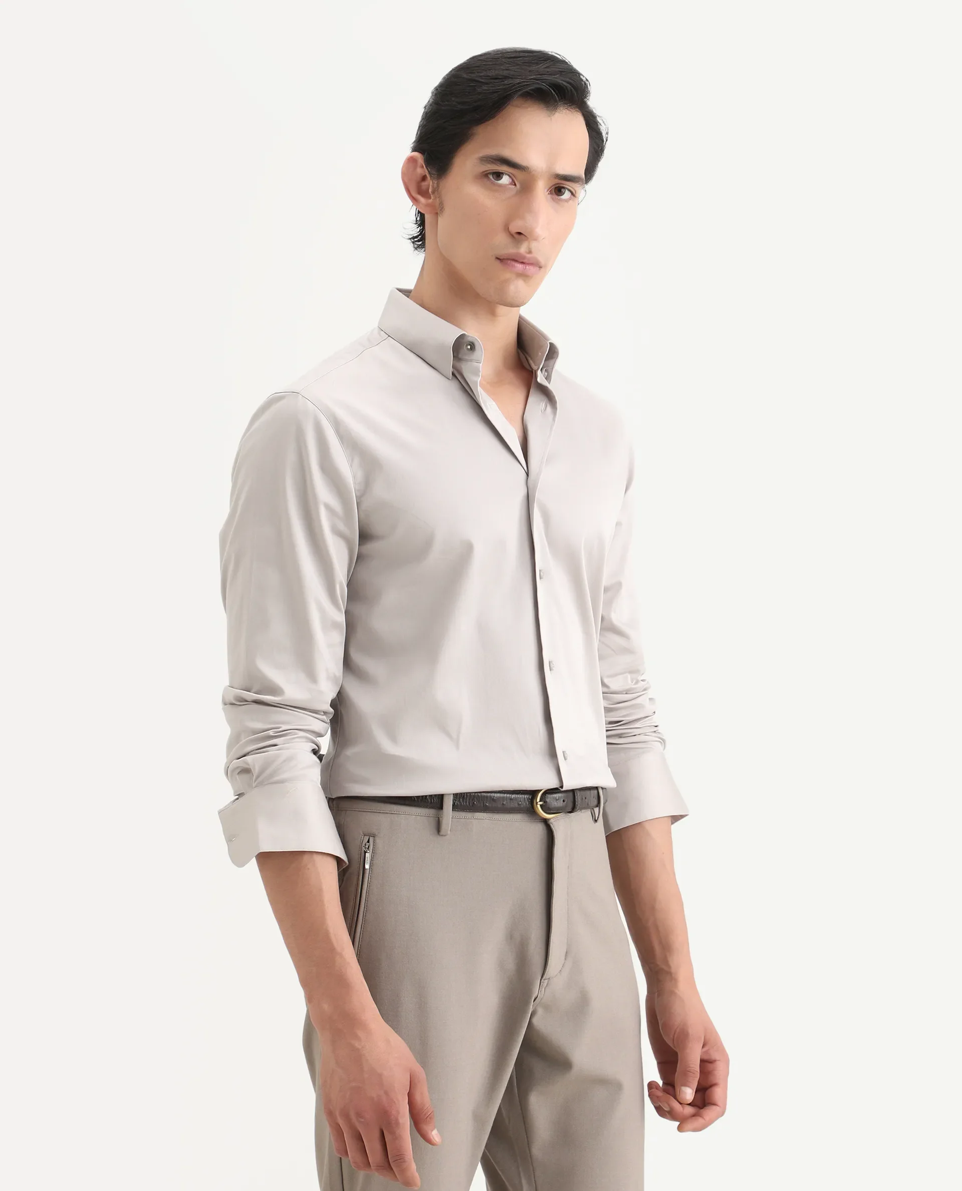 Rare Rabbit Men's Como-27 Dusky Beige Cotton Blend Fabric Full Sleeve Spread Collar Regular Fit Plain Shirt - Image 6